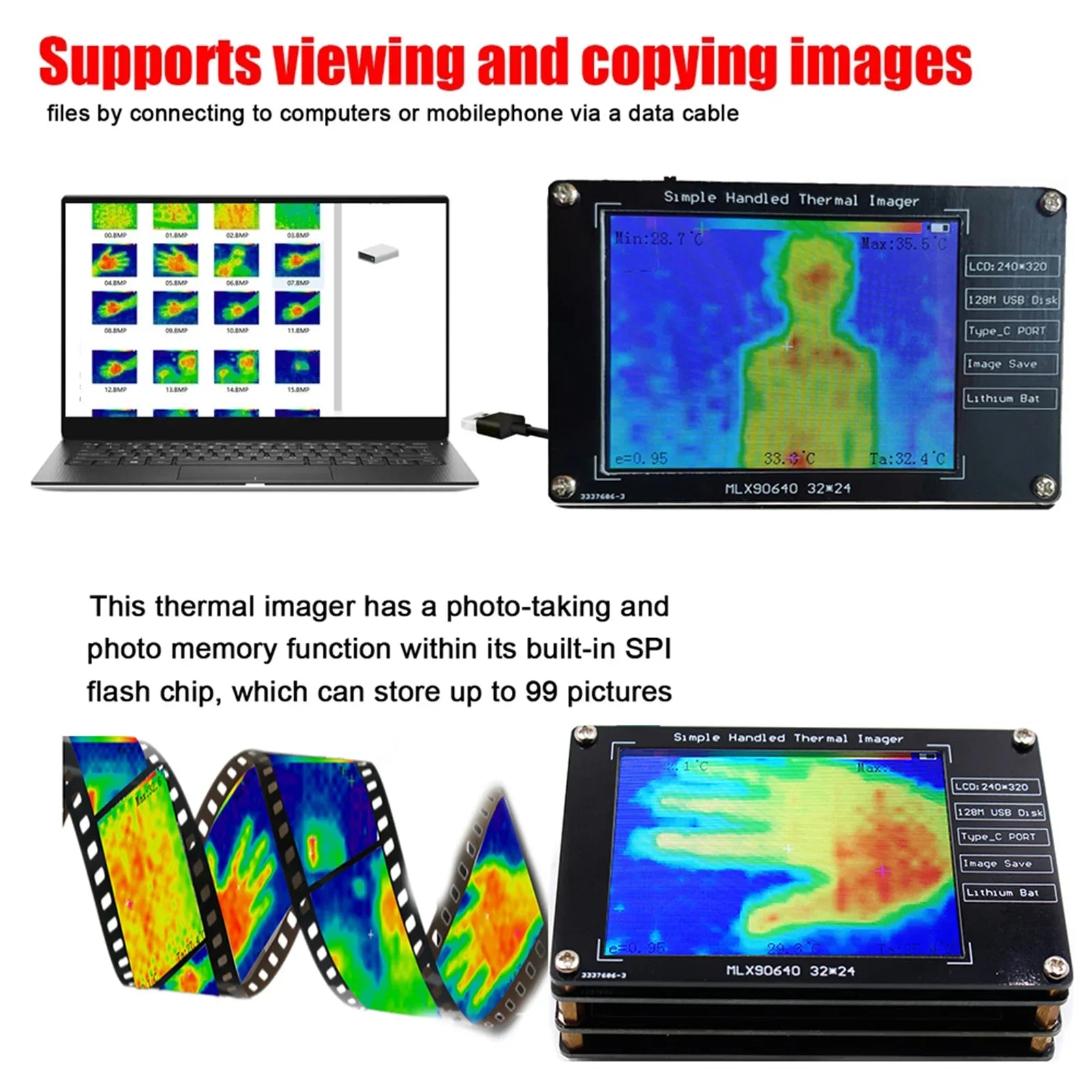 MLX90640 Caméra 'imagerie thermique à imageur thermique 2,8" pour les réparations électroniques