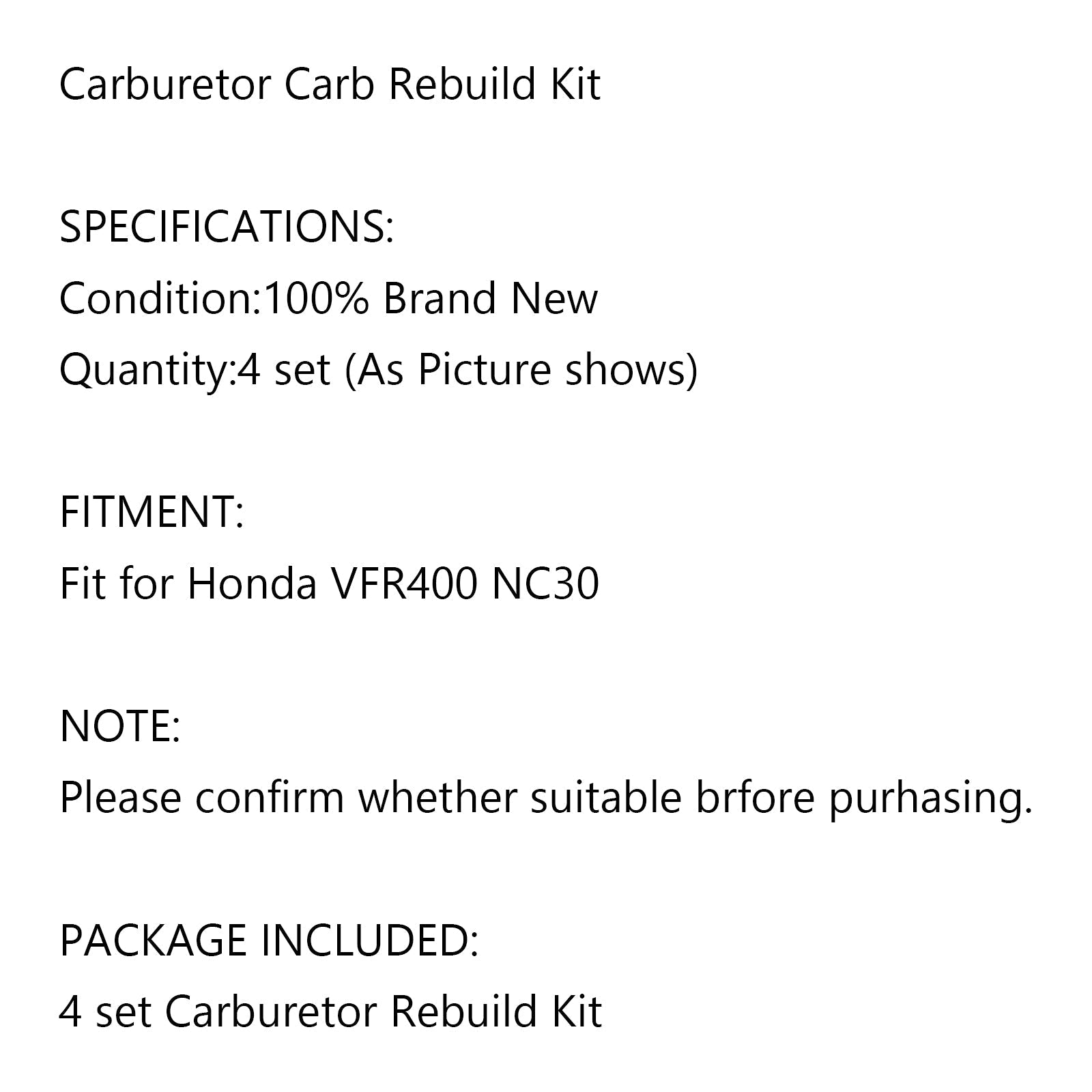 Kit de reparación de carburador 4X, piezas de reconstrucción para Honda VFR400 VFR400R NC30 genérico