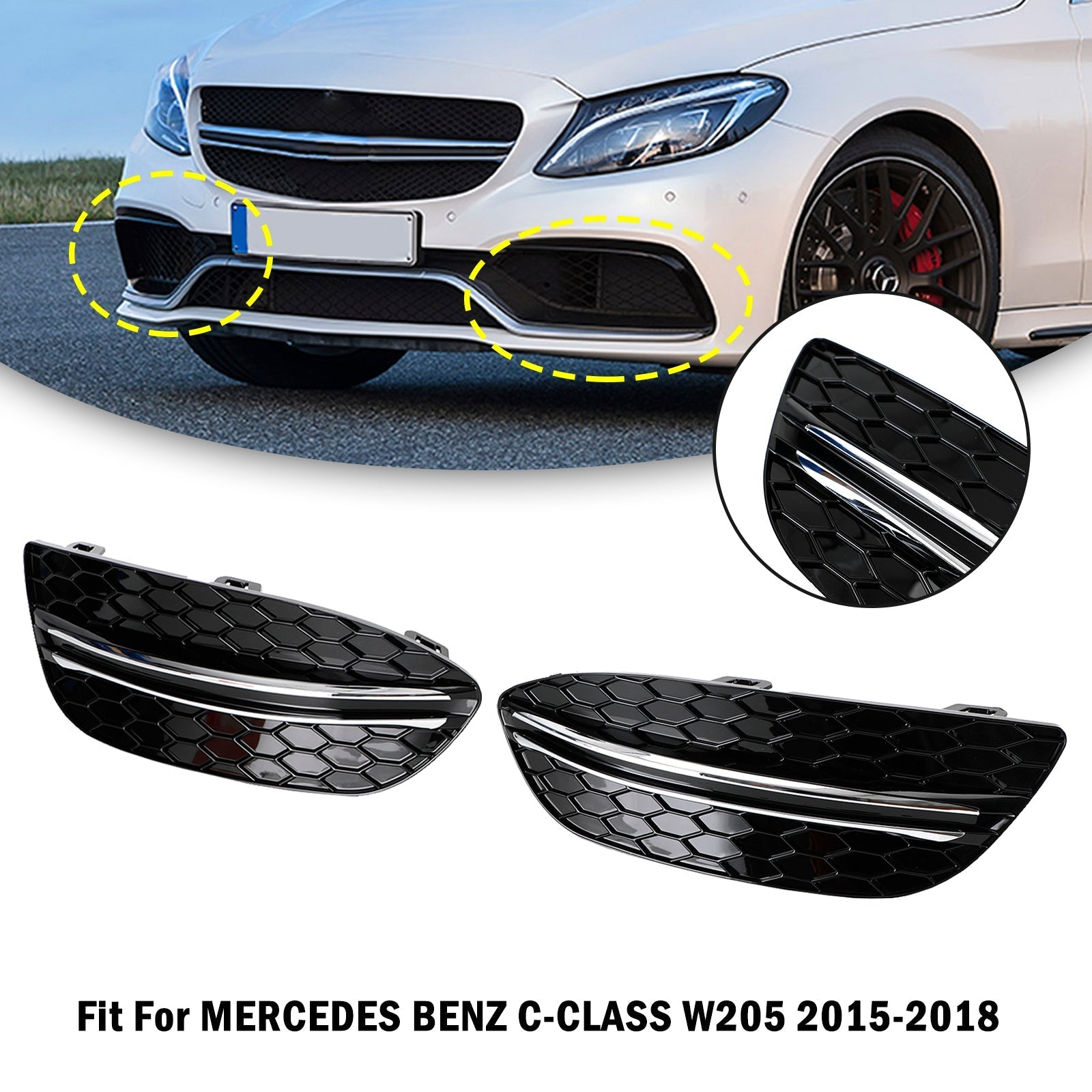 2015-2018 MERCEDES BENZ C-CLASS W205 Cache antibrouillard avant en nid d'abeille