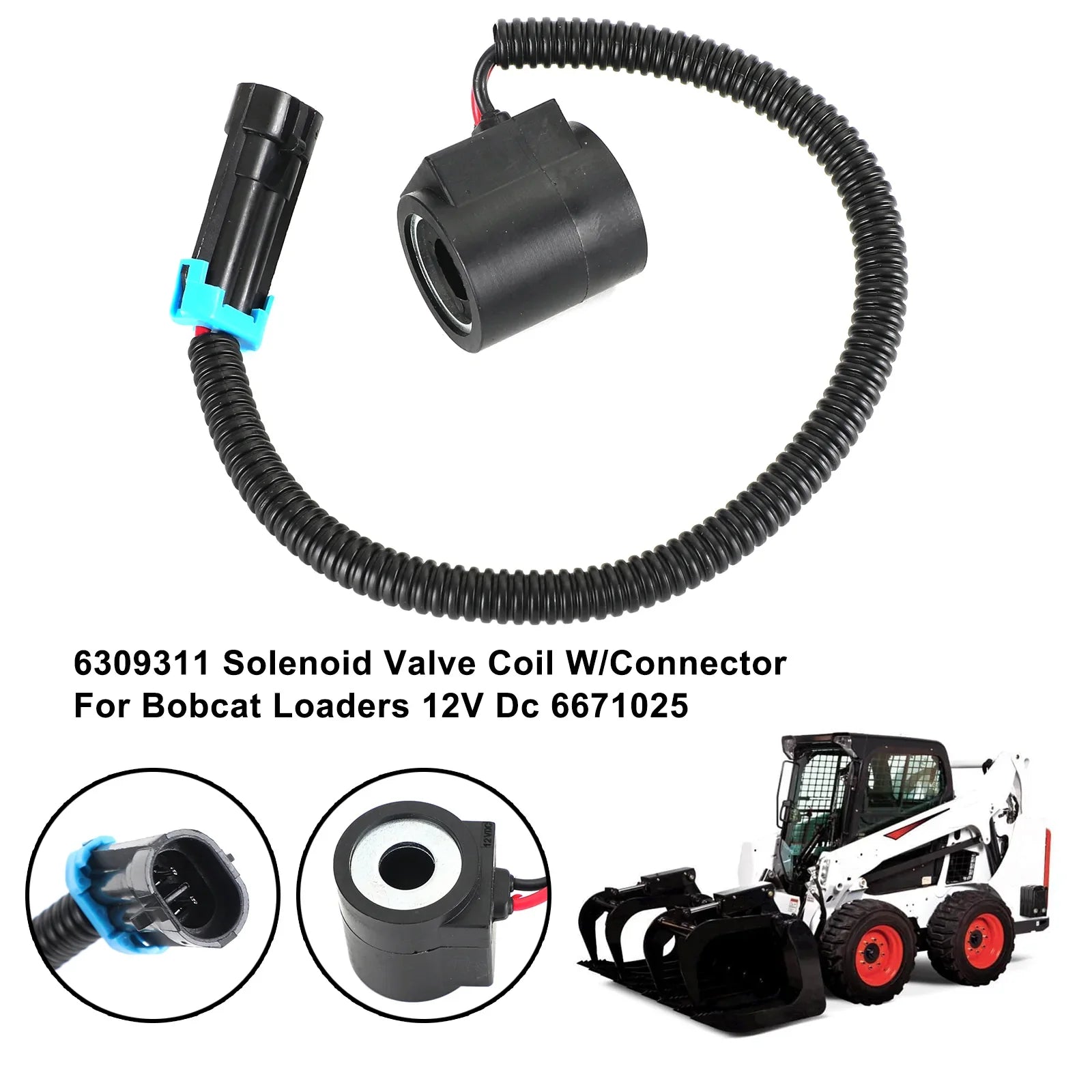 6309311 Bobine d'électrovanne avec connecteur pour chargeurs Bobcat 12V DC 6671025 Générique