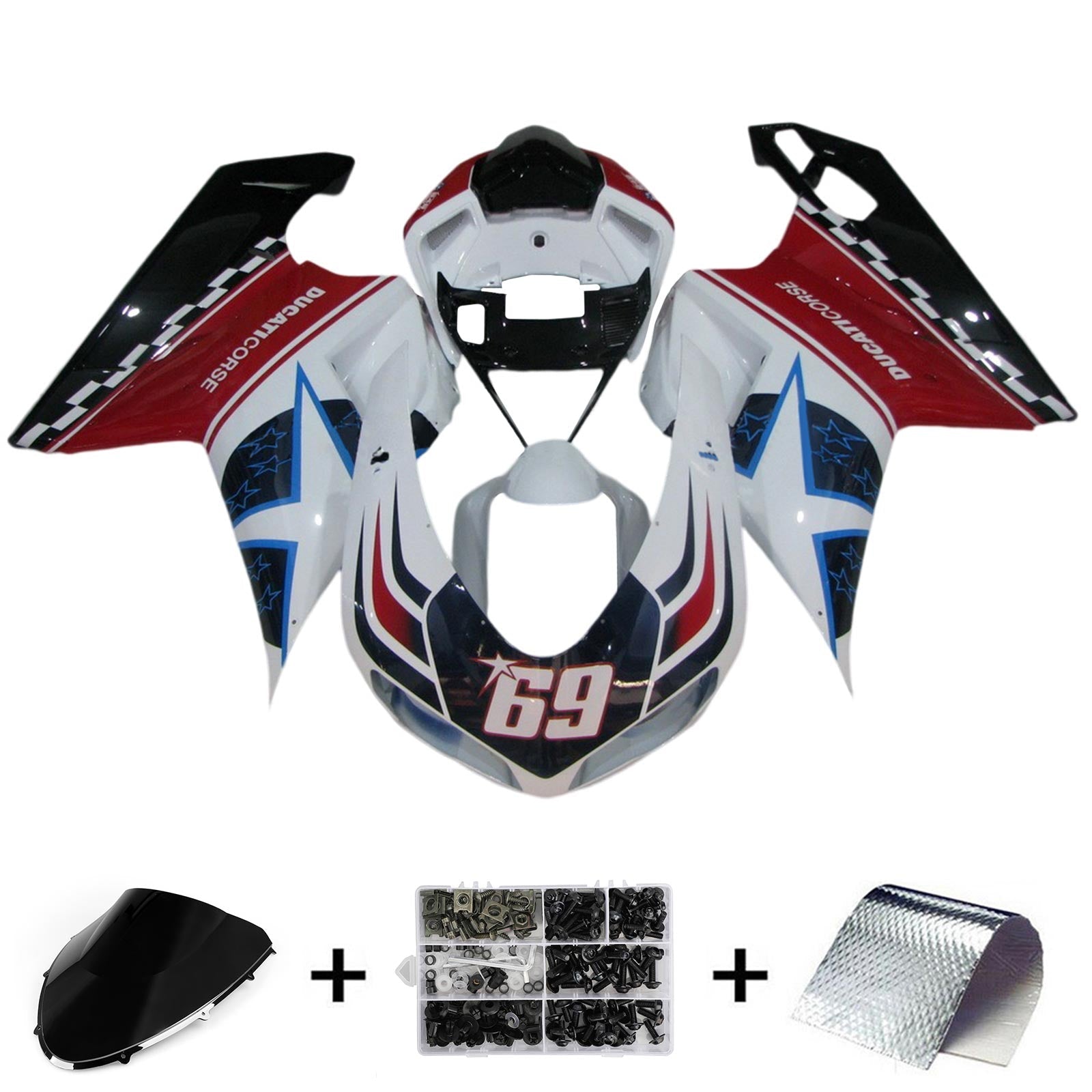 Amotopart Ducati 1098 1198 848 2007-2011 Kit de carenado de carrocería ABS