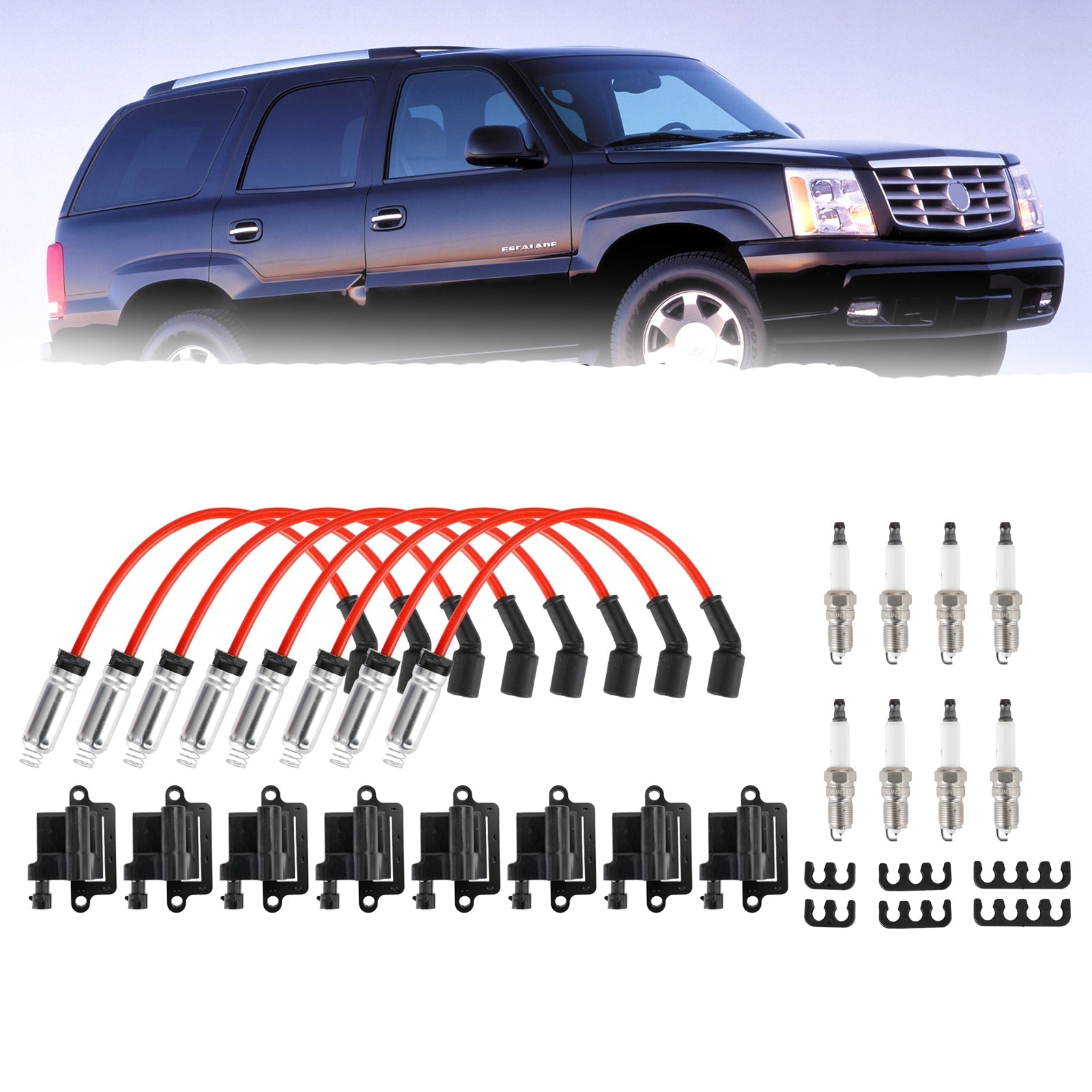 2002-2006 Cadillac Escalade Chevrolet Avalanche 1500 Juego de 8 bobinas de encendido cuadradas y cables de bujía 12556893 12558693 12570553 3859078 38590782 521618