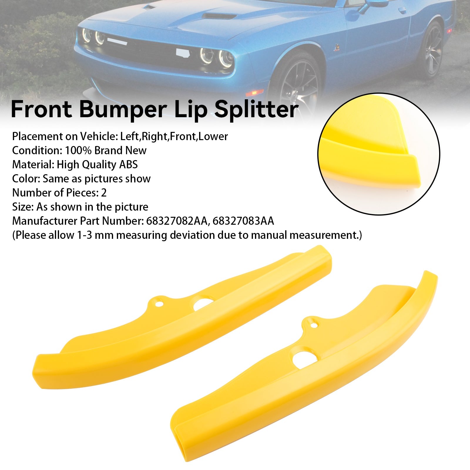 Protezione per splitter per labbro del paraurti anteriore Dodge Challenger Scat Pack 2015-2021