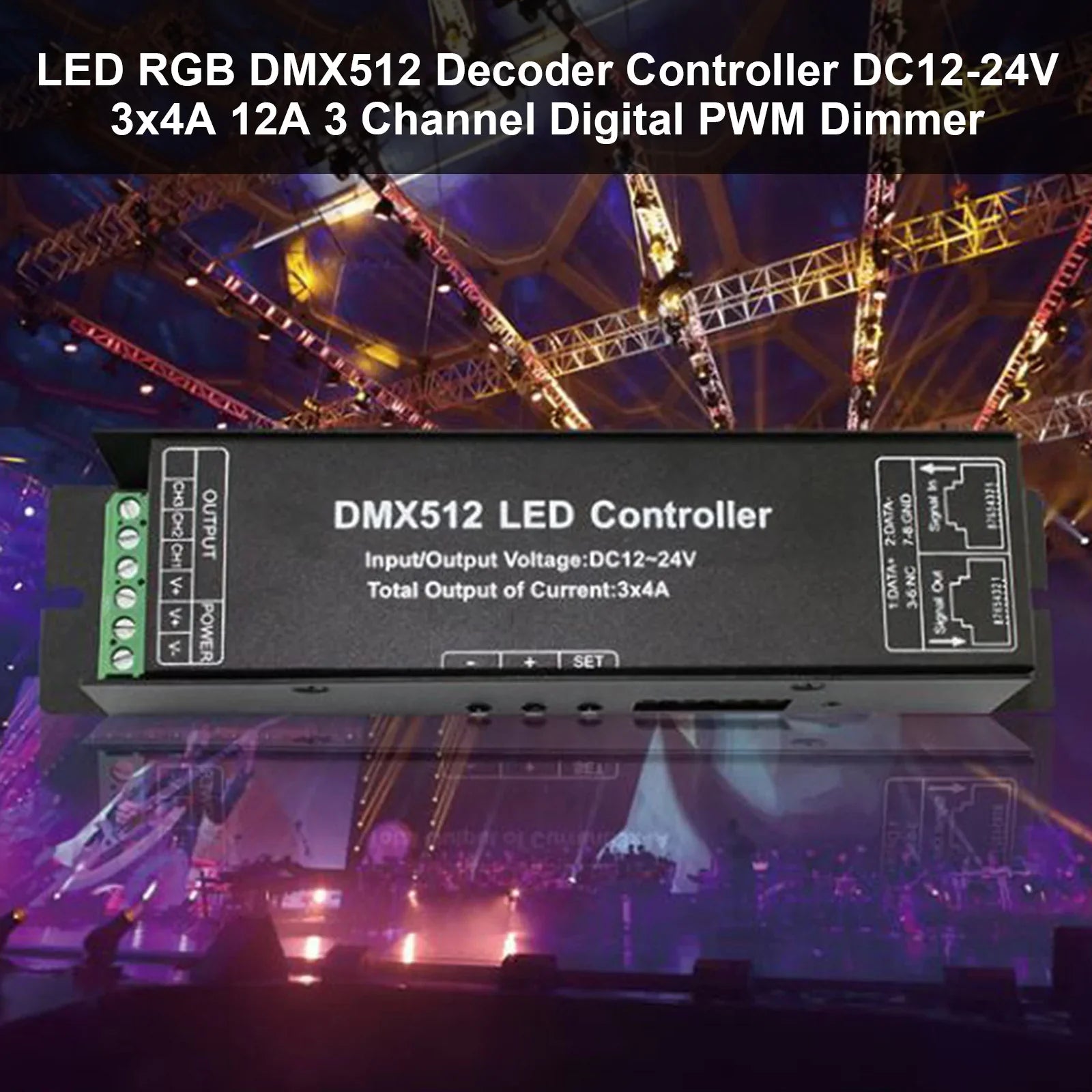 DC12-24V 3x4A 12A RGB DMX512 LED Decoder Controller 3 canali Digital PWM Dimmer