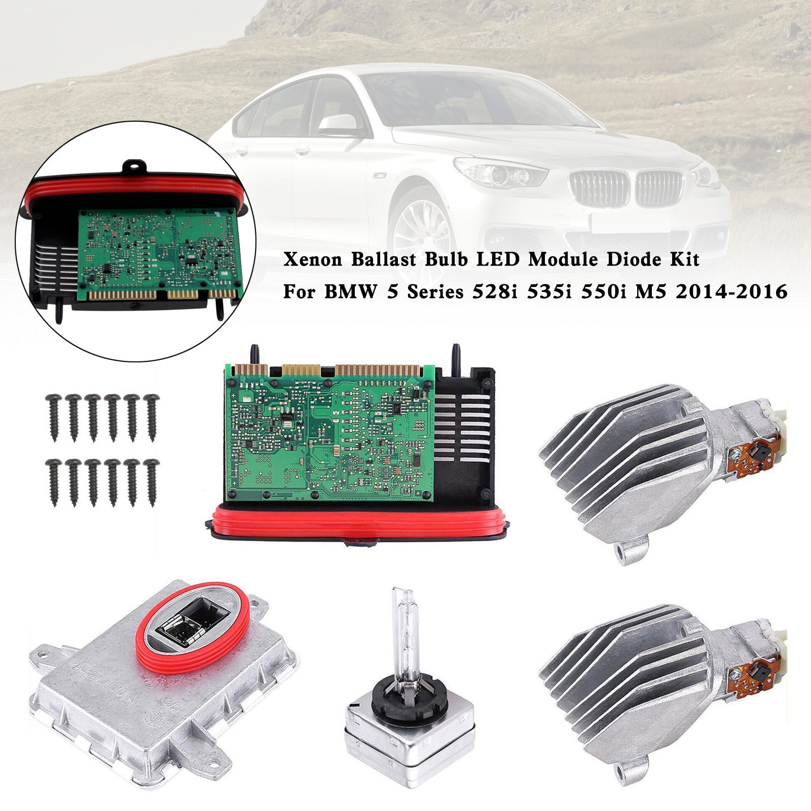 Kit diodi modulo LED lampadina zavorra allo xeno per BMW Serie 5 528i 535i 550i M5 14-16