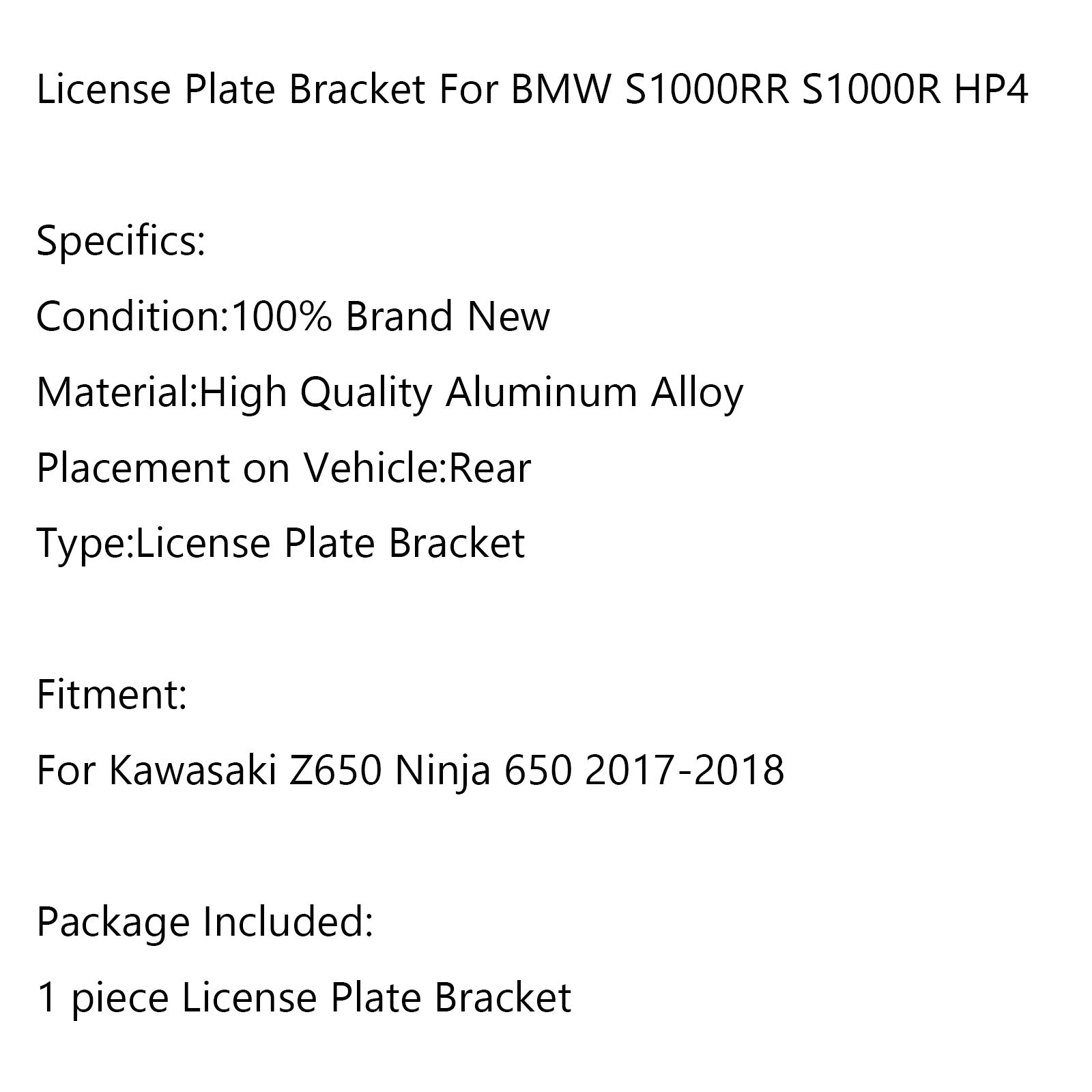 Support de support de plaque d'immatriculation de moto pour Kawasaki Z650 Ninja 650 2017-2020 générique