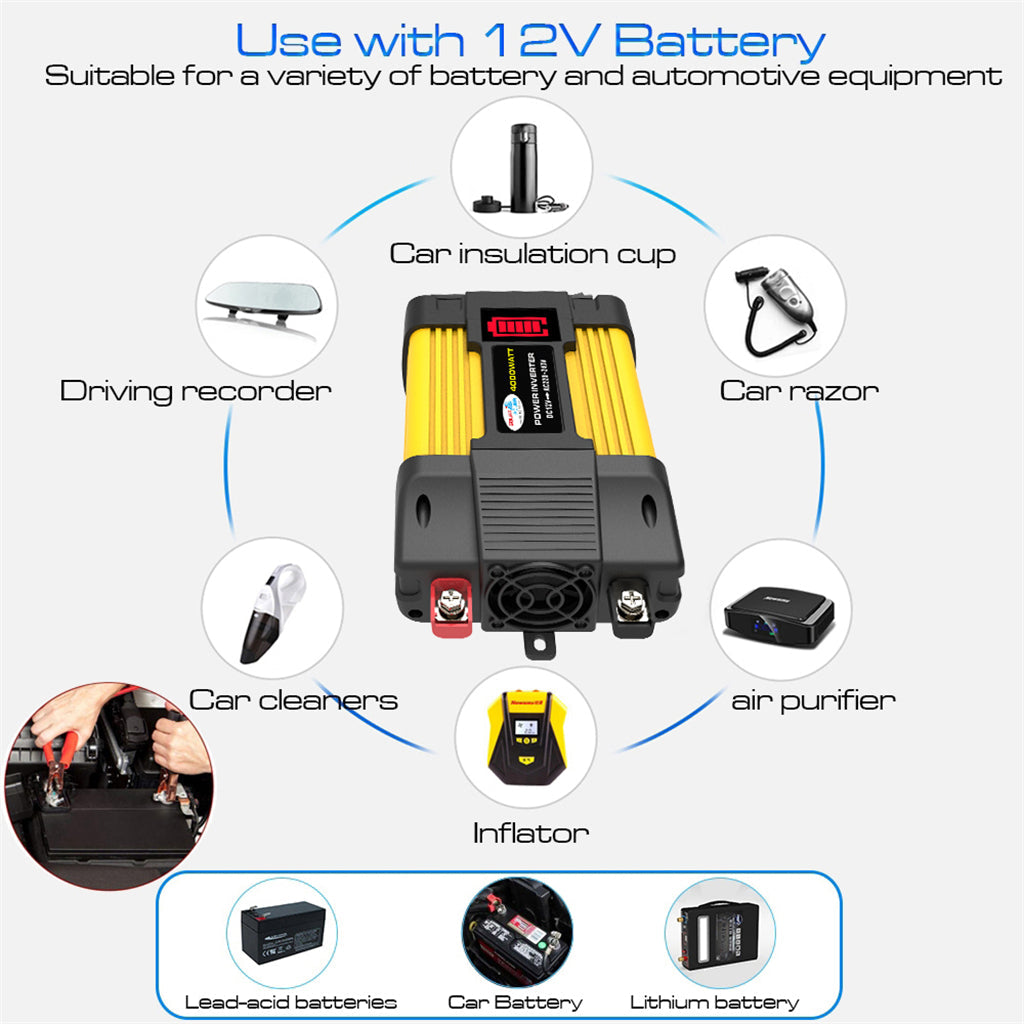 4000 W autotehon puhdas siniaaltoinvertteri LED-näytöllä DC 12V AC 220V invertteri