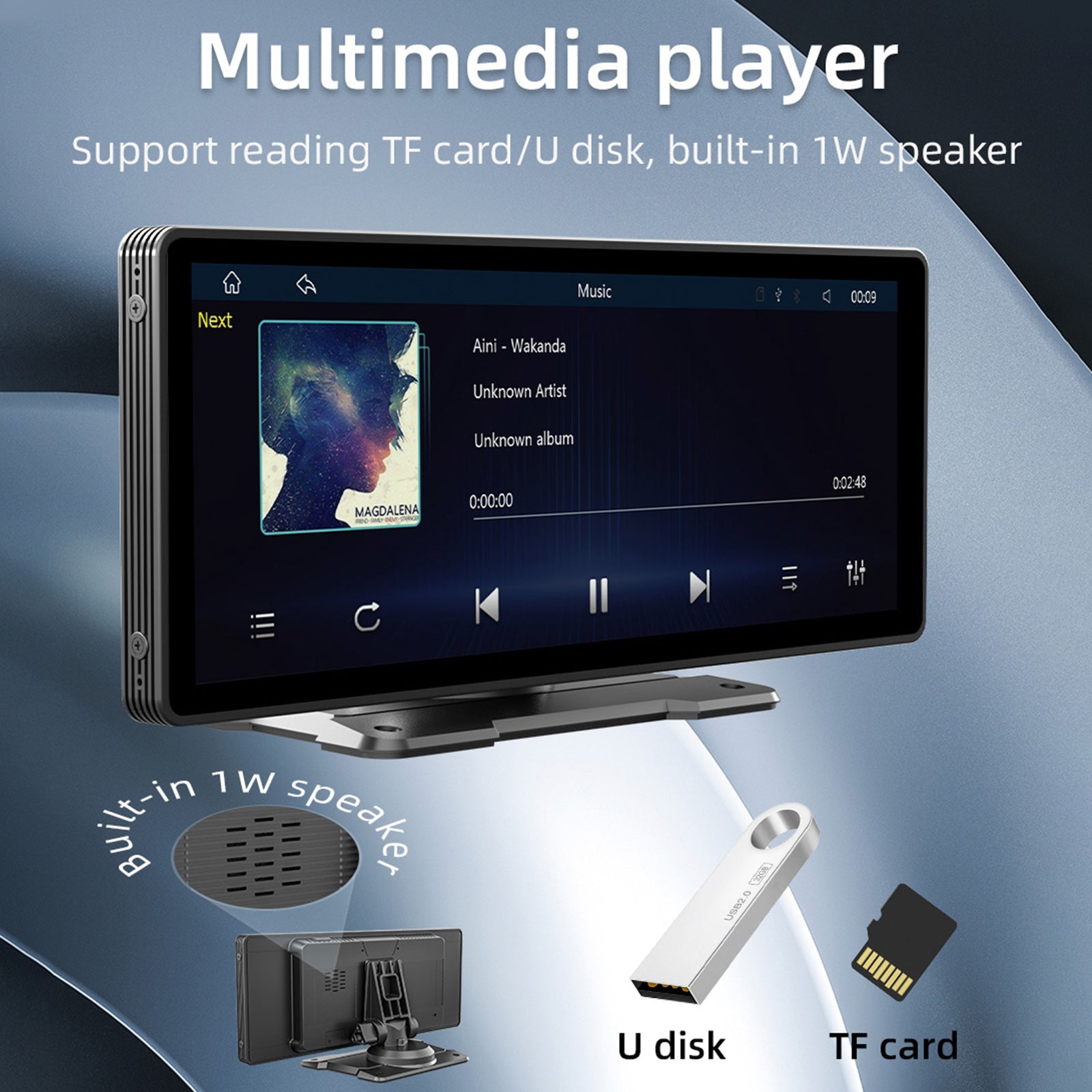 Radio stéréo Bluetooth Carplay sans fil 10.26 pouces, lecteur MP5 pour voiture FM + caméra 4 LED