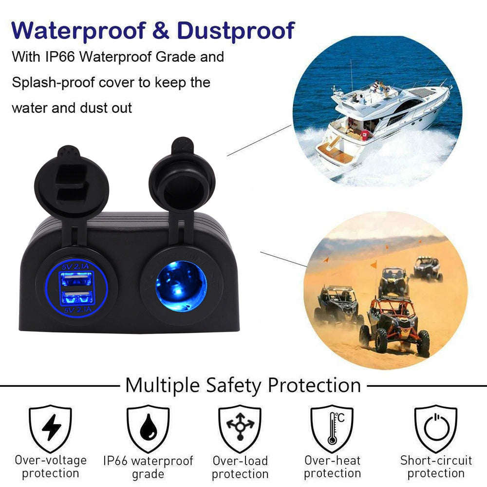 Chargeur 2 en 1 + allume-cigare 12 V/24 V panneau 2 trous adapté pour voiture de bateau