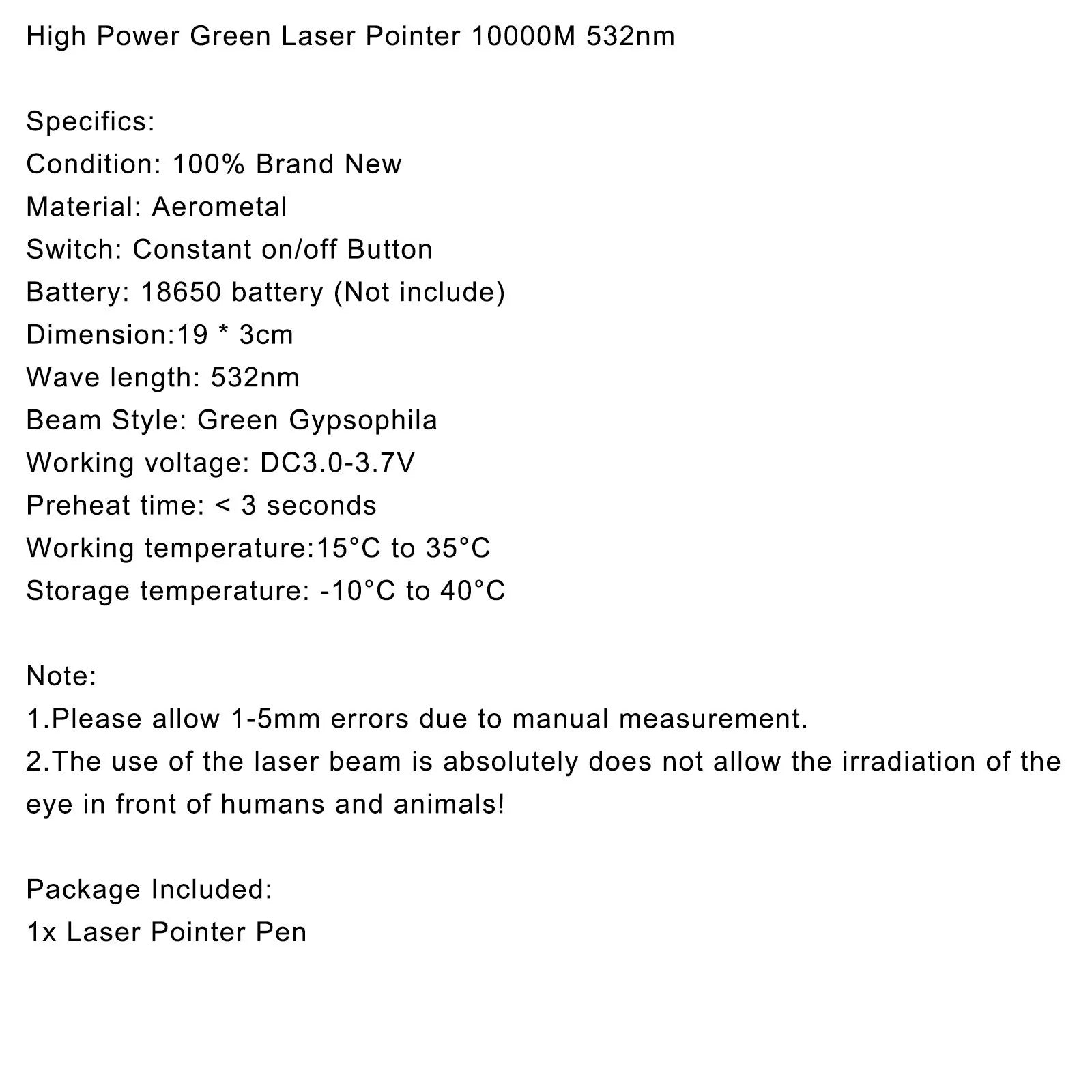 Tactique Haute Puissance 532nm Vert Pointeur Laser Stylo Faisceau Visible Lazer