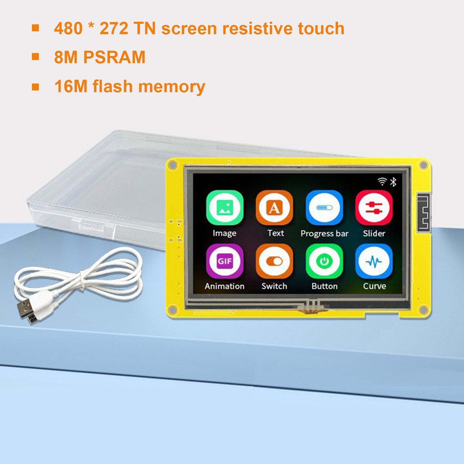 ESP32 Karta rozwojowa, 4,3 -calowy inteligentny ekran LCD, Bluetooth PSRAM 16M Moduł Wi -Fi 16M