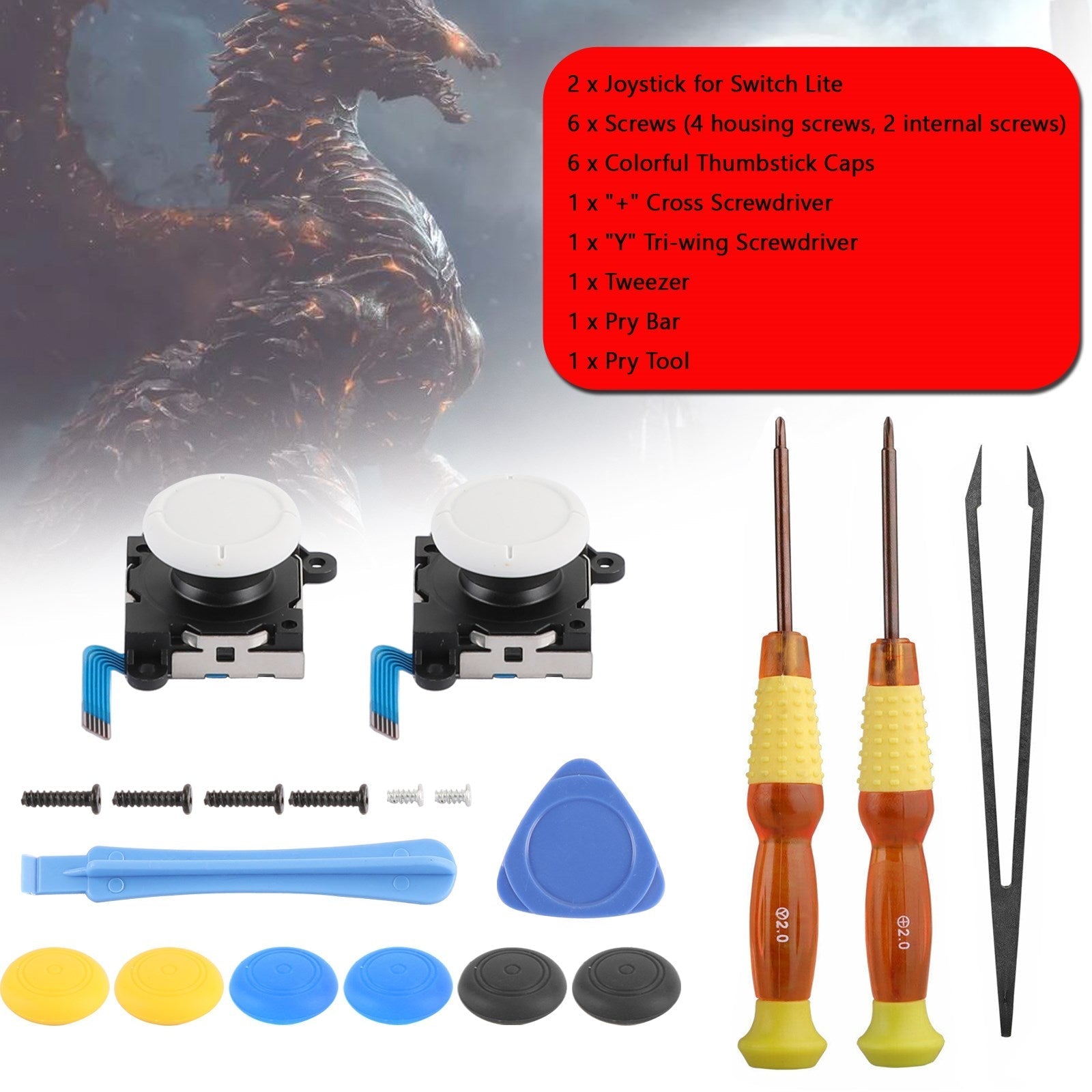 Kit de réparation 19 en 1 3D Analog Sensor Stick + Tool Fit pour Switch Lite Joystick