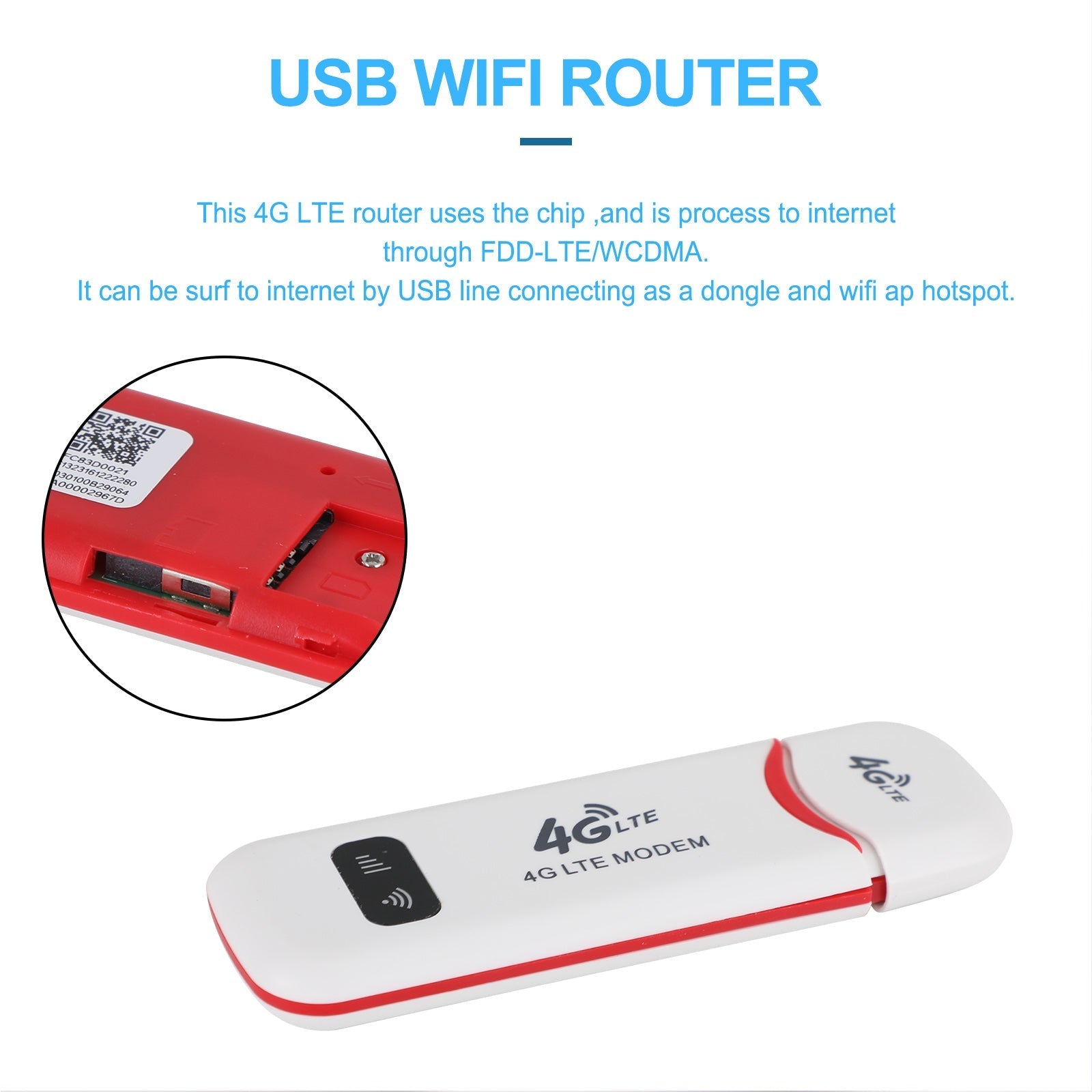 Router inalámbrico 4G LTE Módem de banda ancha móvil WiFi Dongle USB desbloqueado Blanco