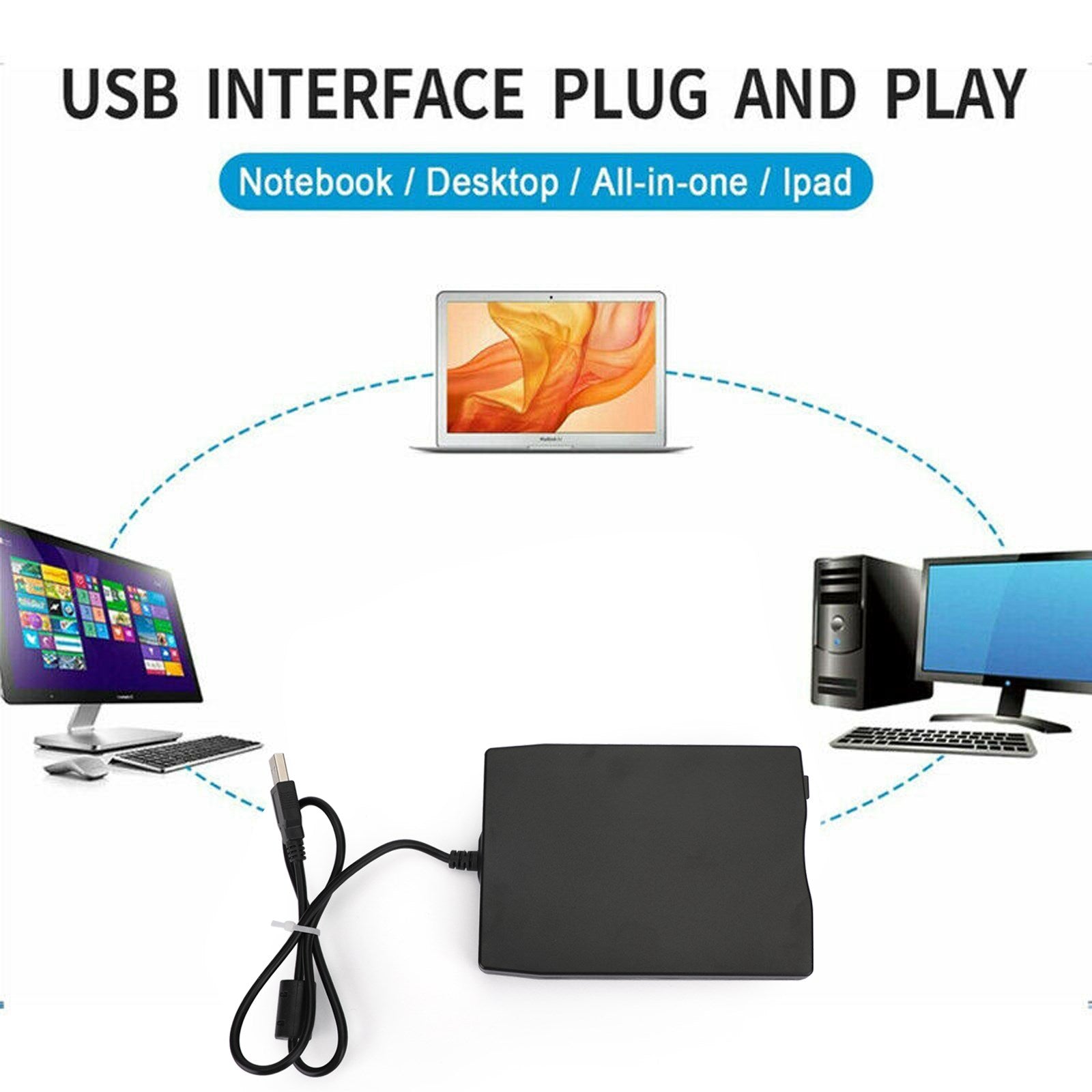 Lecteur de disquette USB portable FDD externe 3,5" 1,44 Mo pour ordinateur portable Win Mac