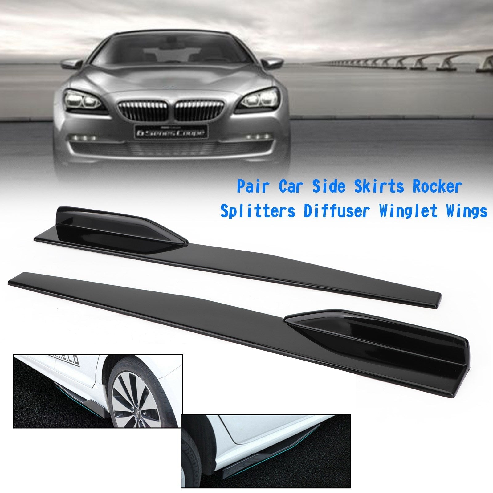 Paire 86cm Car Gloss Black Side Jupes Rocker Splitters Diffuseur Winglet Wings Generic