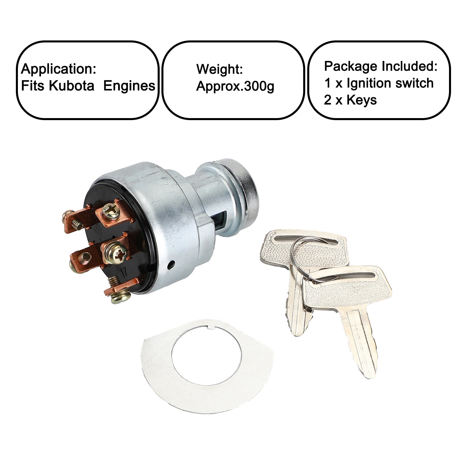 Interrupteur à clé d'allumage pour Kubota 66706-55120 compatible avec les moteurs et l'équipement