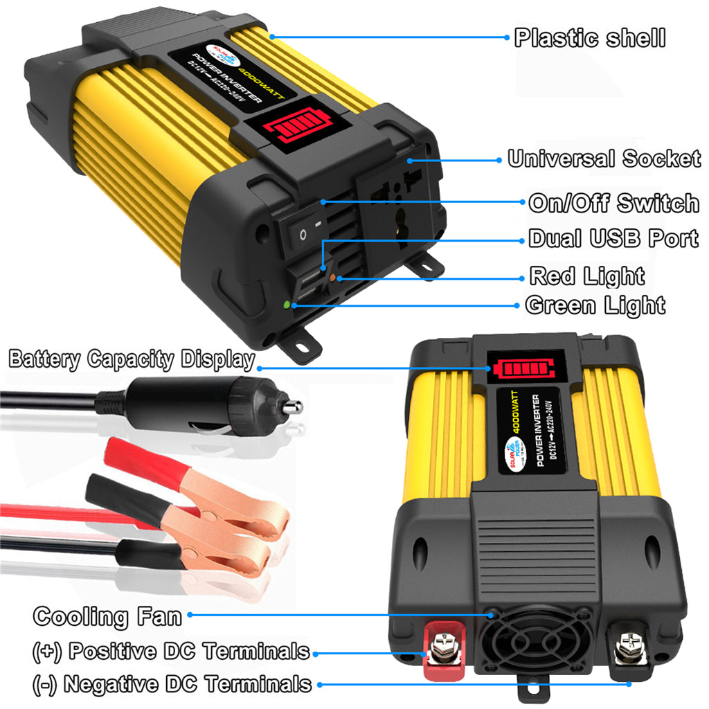 4000 W autotehon puhdas siniaaltoinvertteri LED-näytöllä DC 12V AC 220V invertteri