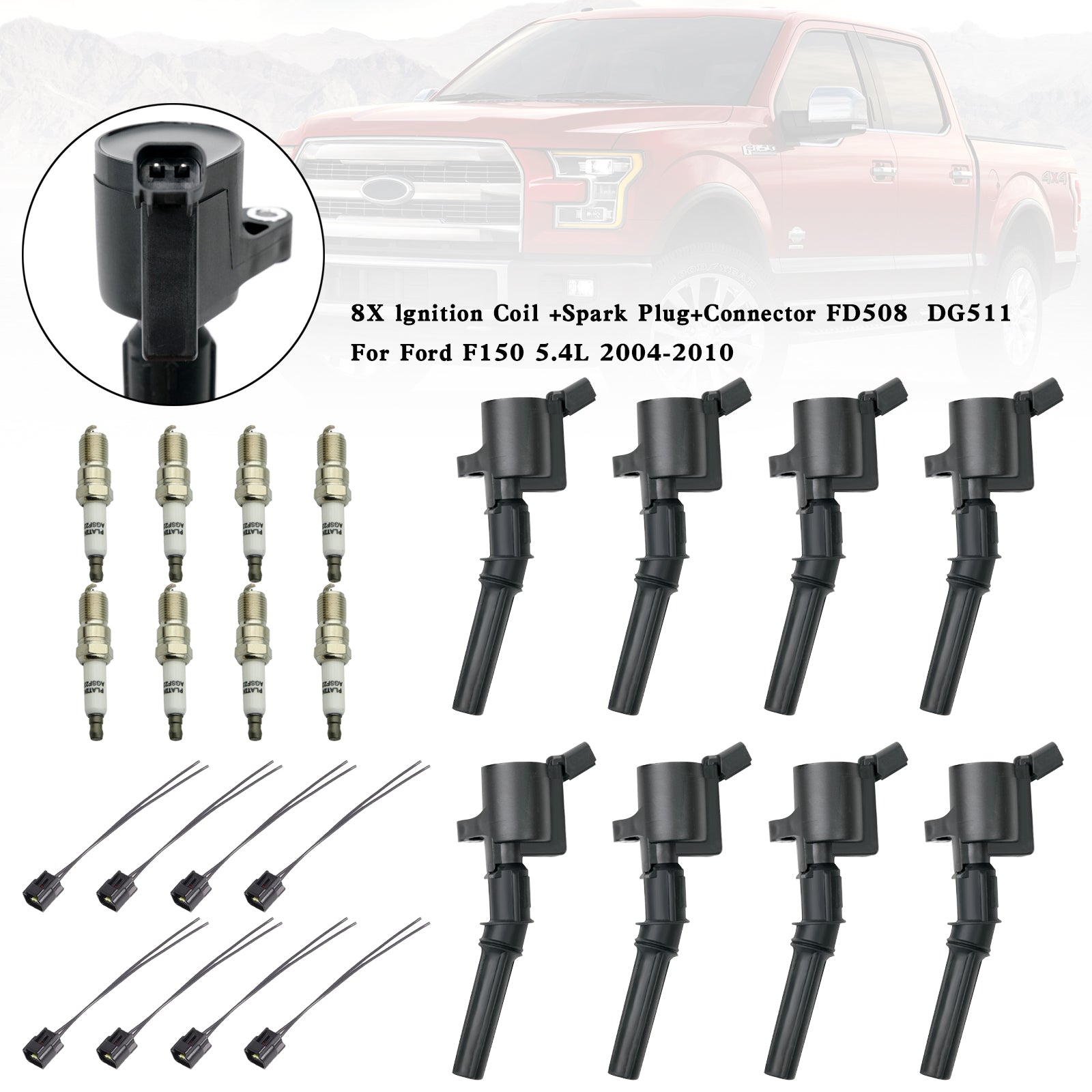 2004-2008 Ford F-150 5.4L V8 8X sytytyspuola + sytytystulppa + FD508 DG511 liitin Fedex Express