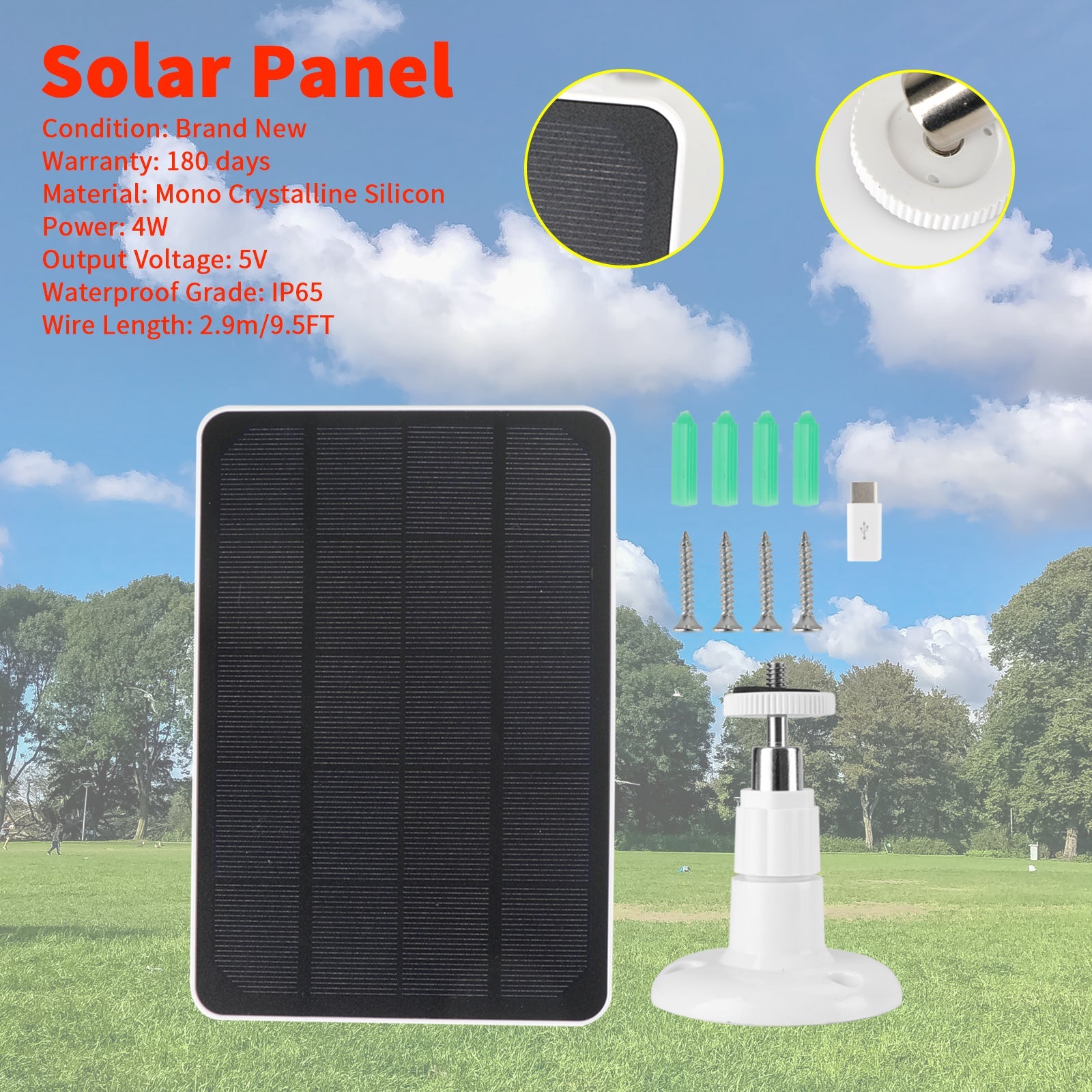 Panel solar portátil impermeable IP65 monocristalino de 4W 5V para cámara de seguridad