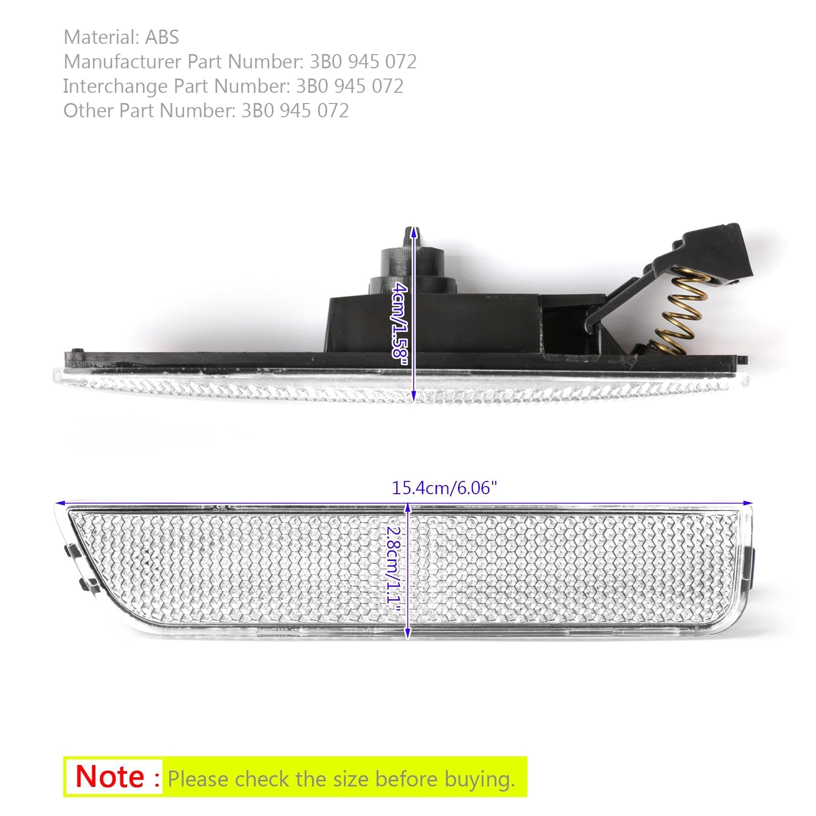 Luces de marcador laterales de parachoques delantero derecho blanco para VW Passat B5.5 genérico 2001-2005