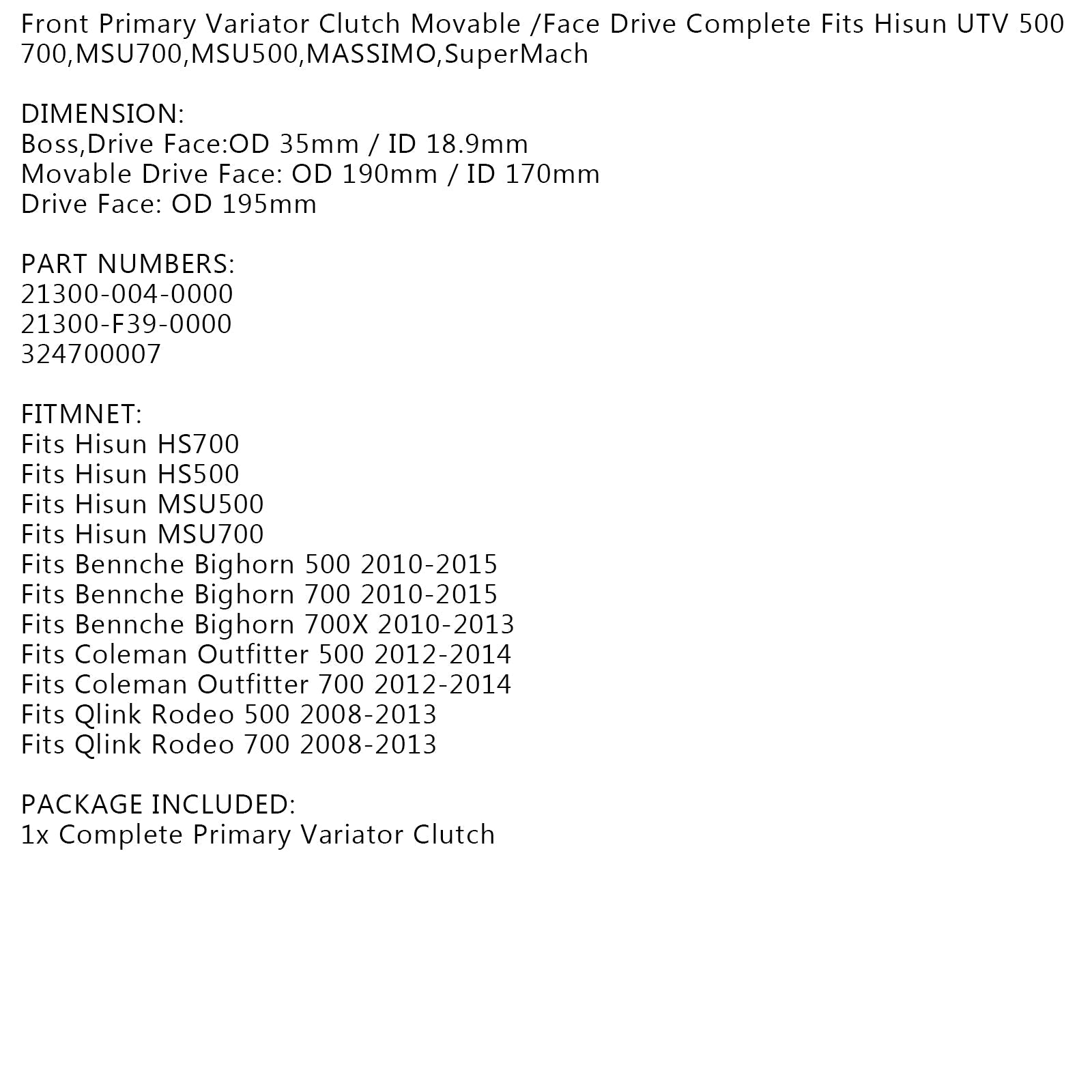 Variatore frizione primaria per HiSUN MSU500 MSU700, Coleman, Bennche UTV ATV 500 700 Generico
