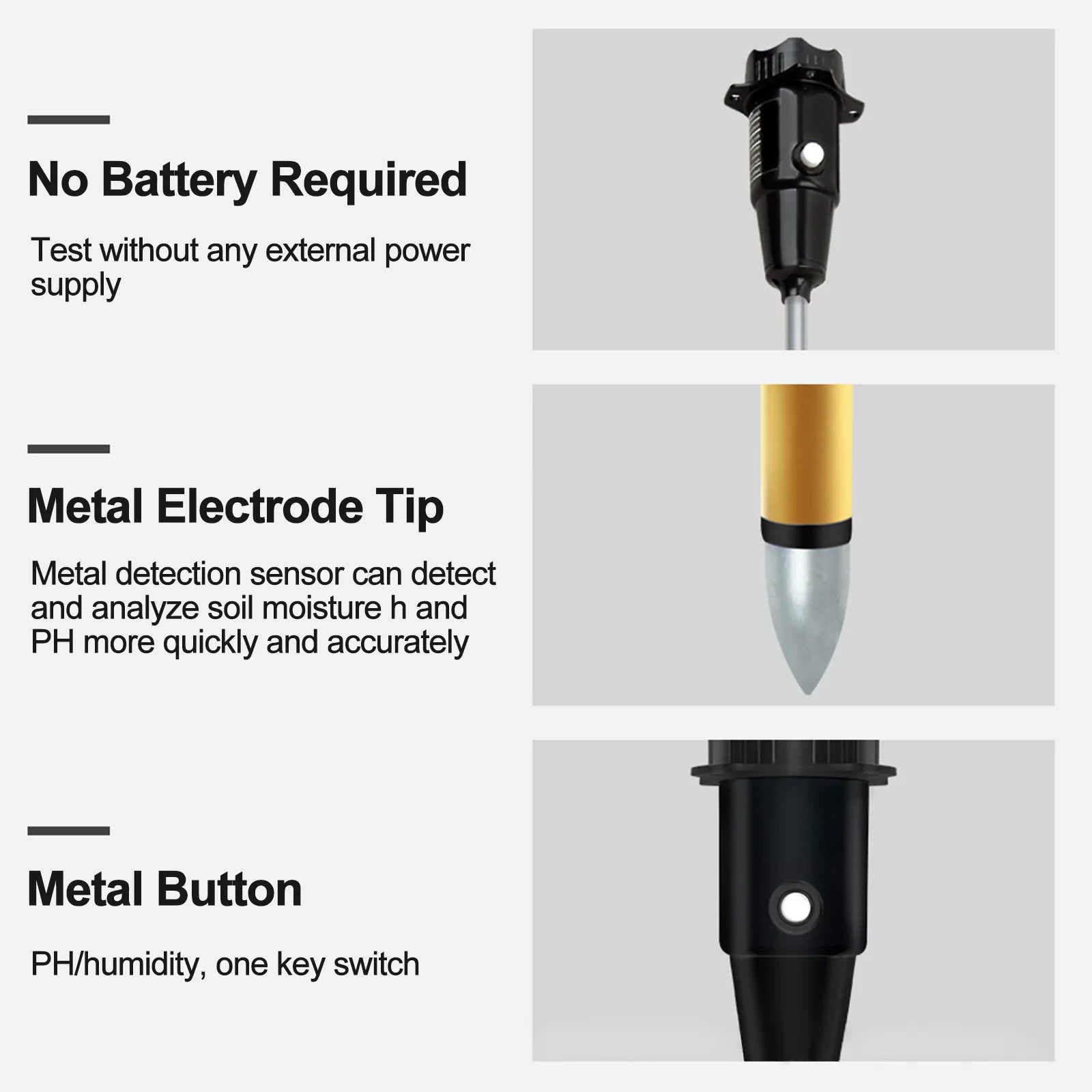 Probador de PH de suelo portátil Medidor de PH y humedad con sonda de metal de 295 mm de largo