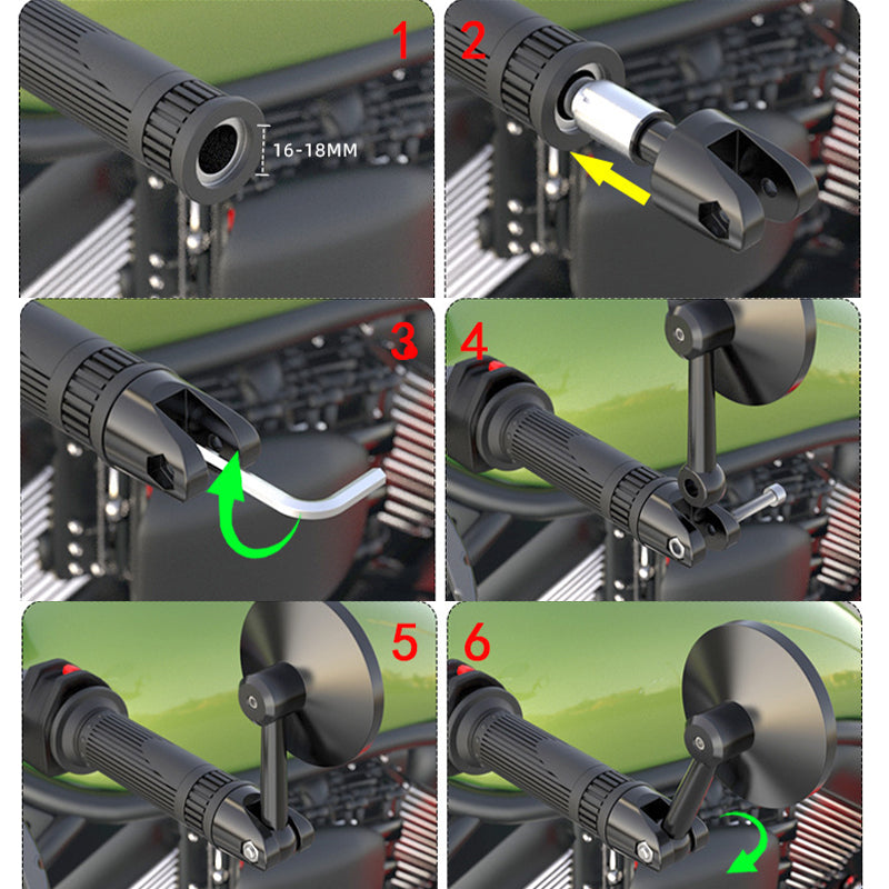 Espejos de extremo de barra ajustables de 22 mm Negro Espejo CONVEXO de 73 mm 16-18 mm ID Moto Genérico