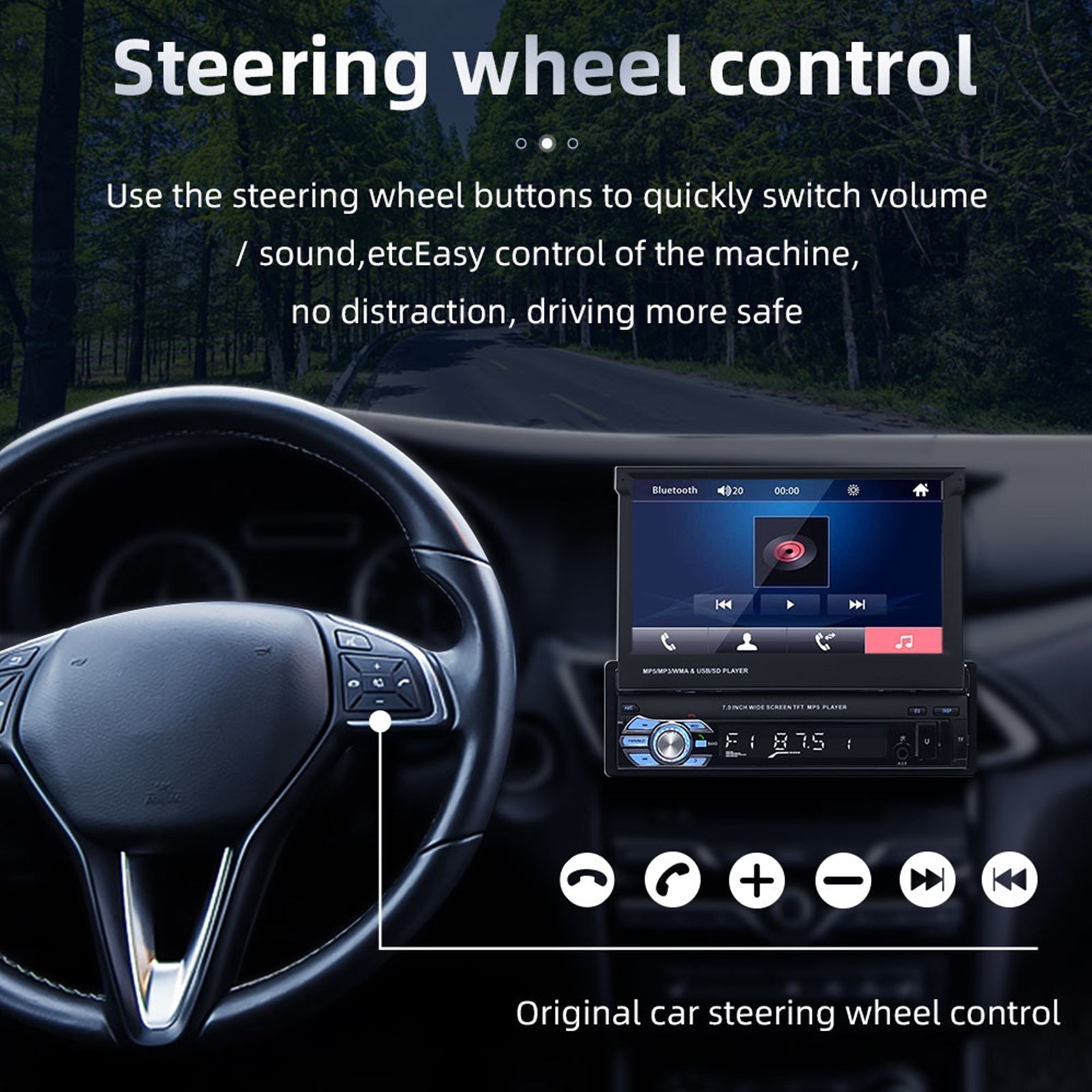 7 "1Din telescopisch touchscreen autoradio stereo mp5-speler BT / USB / AUX met camera