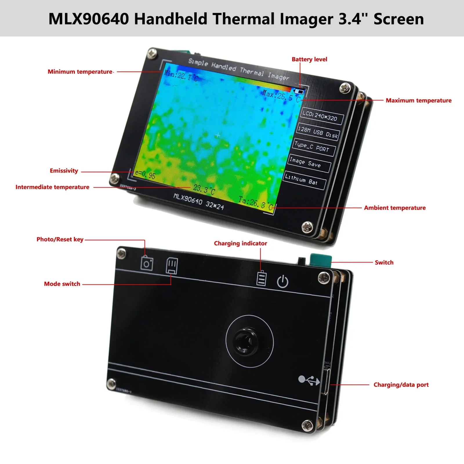 MLX90640 Caméra 'imagerie thermique à imageur thermique 2,8" pour les réparations électroniques