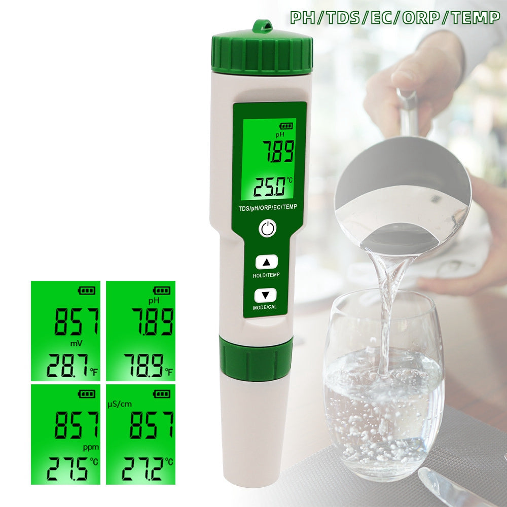 5 in 1 Digital PH TDS EC ORP Temperatura Strumento di test del misuratore di qualità dell'acqua
