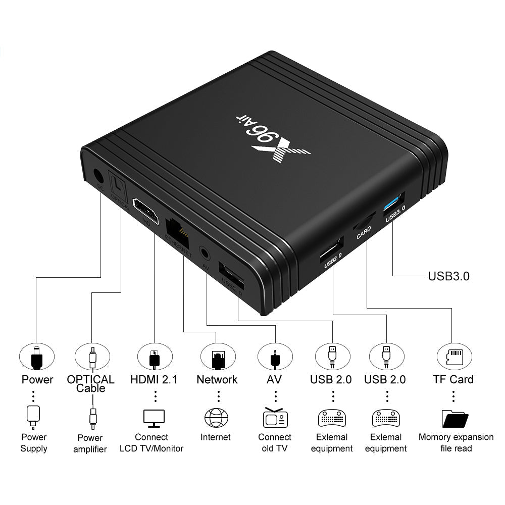 X96Air Android 9.0 4+32GB 8K Wifi Media Player TV BOX H616 Quad Core 3D Spina UE