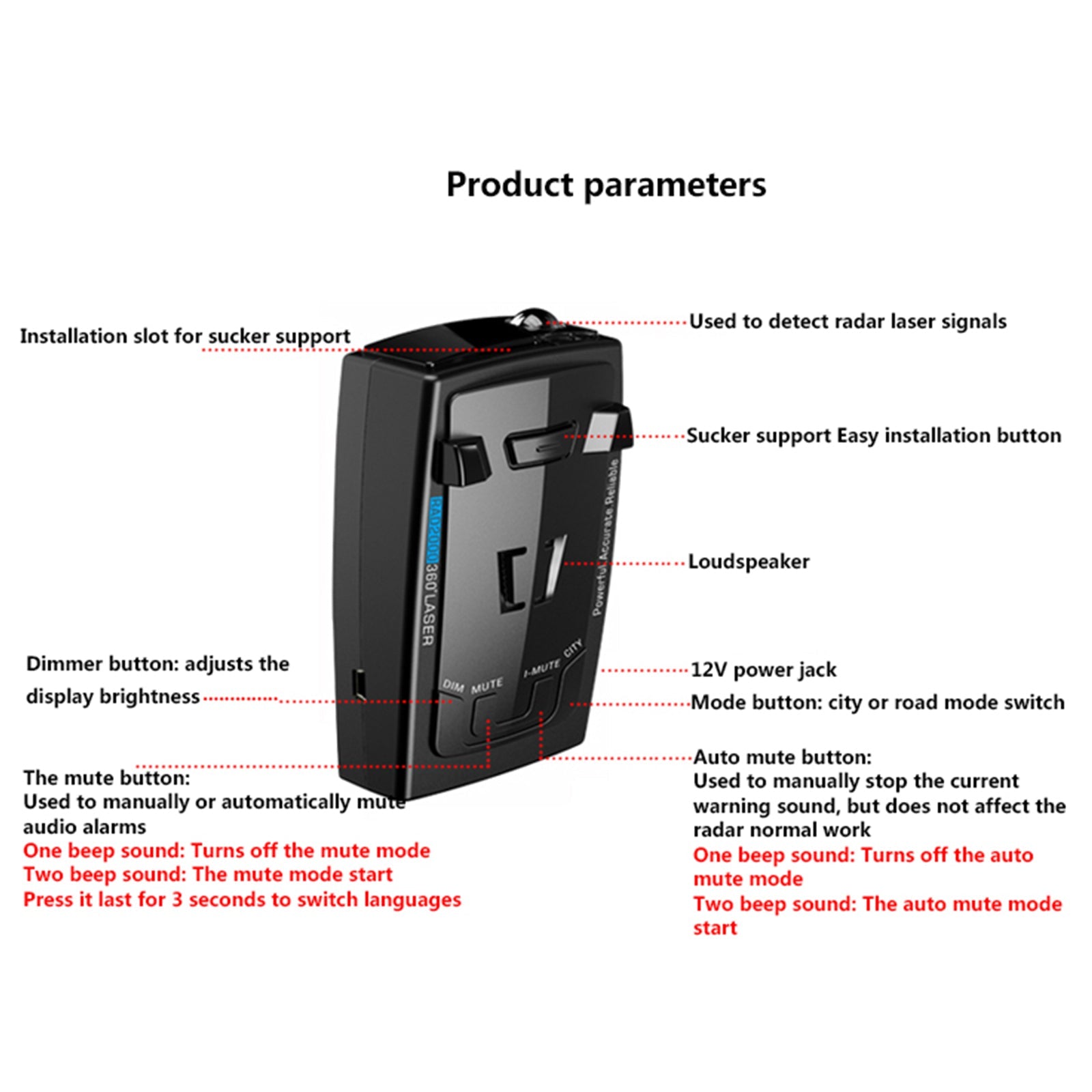 2000 360° elektroninen laser koiran auton nopeuden mobiili nopeuden mittausanturi