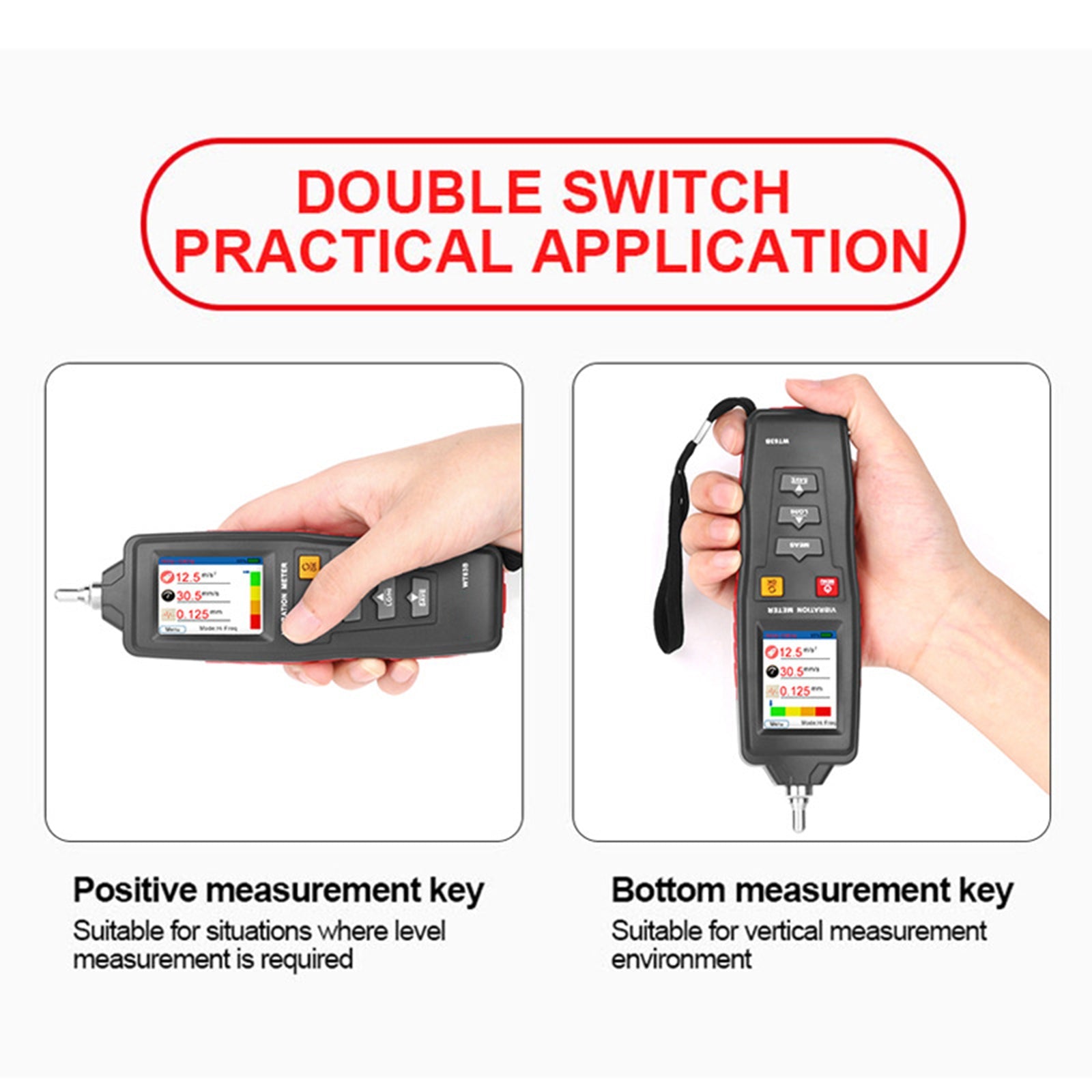 WT63B Medidor de vibración digital Vibrómetro Probador de desplazamiento de aceleración Pantalla LCD