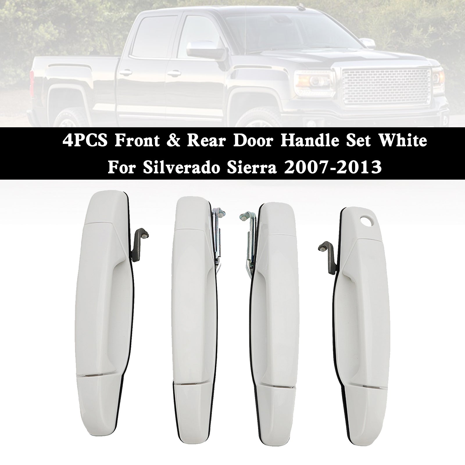 Silverado Sierra 2007-2013 Ensemble de 4 poignées de porte avant et arrière Blanc