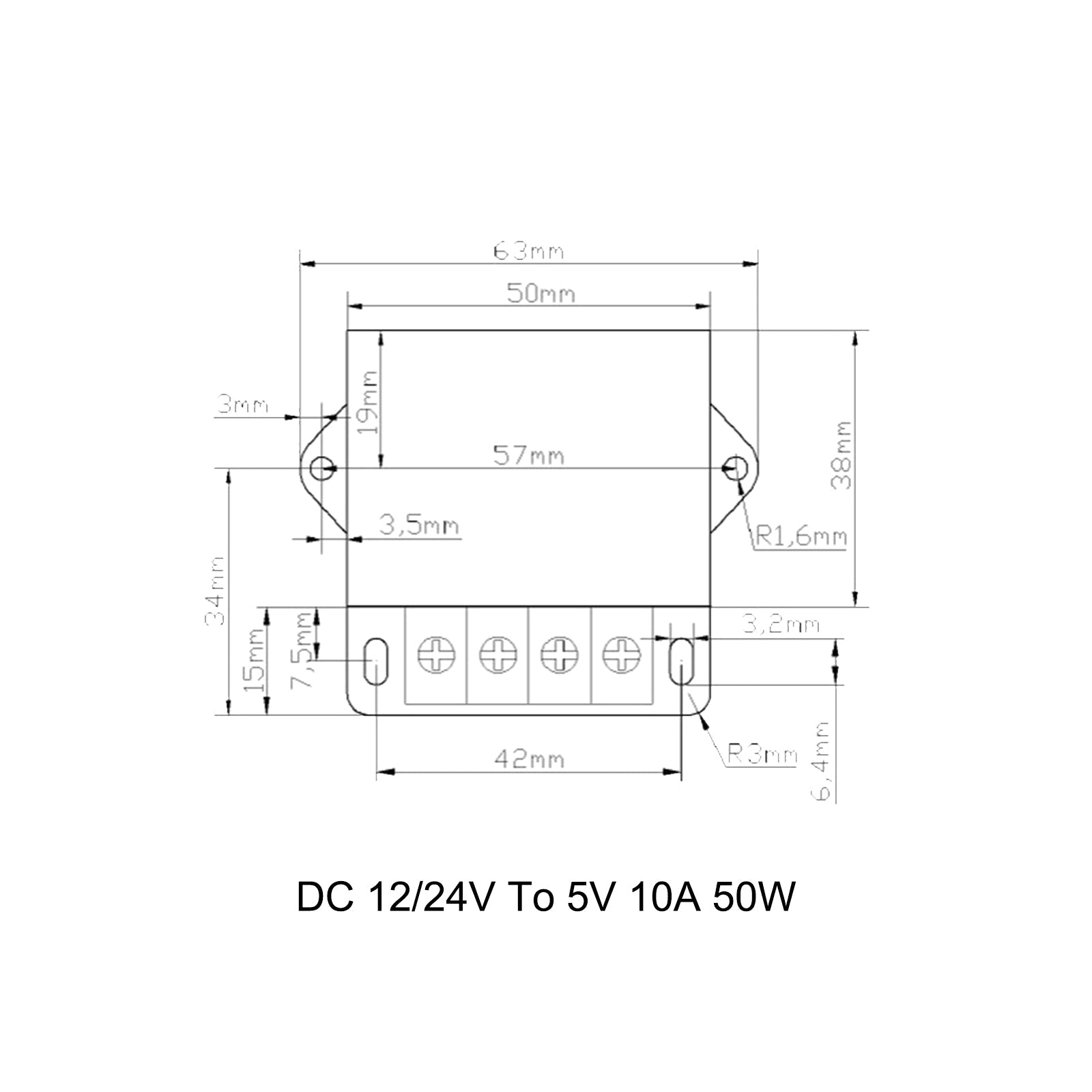 Regolatore di tensione CC Convertitore step-down DC 12/24V a 5V 10A 50W Riduttore step-down