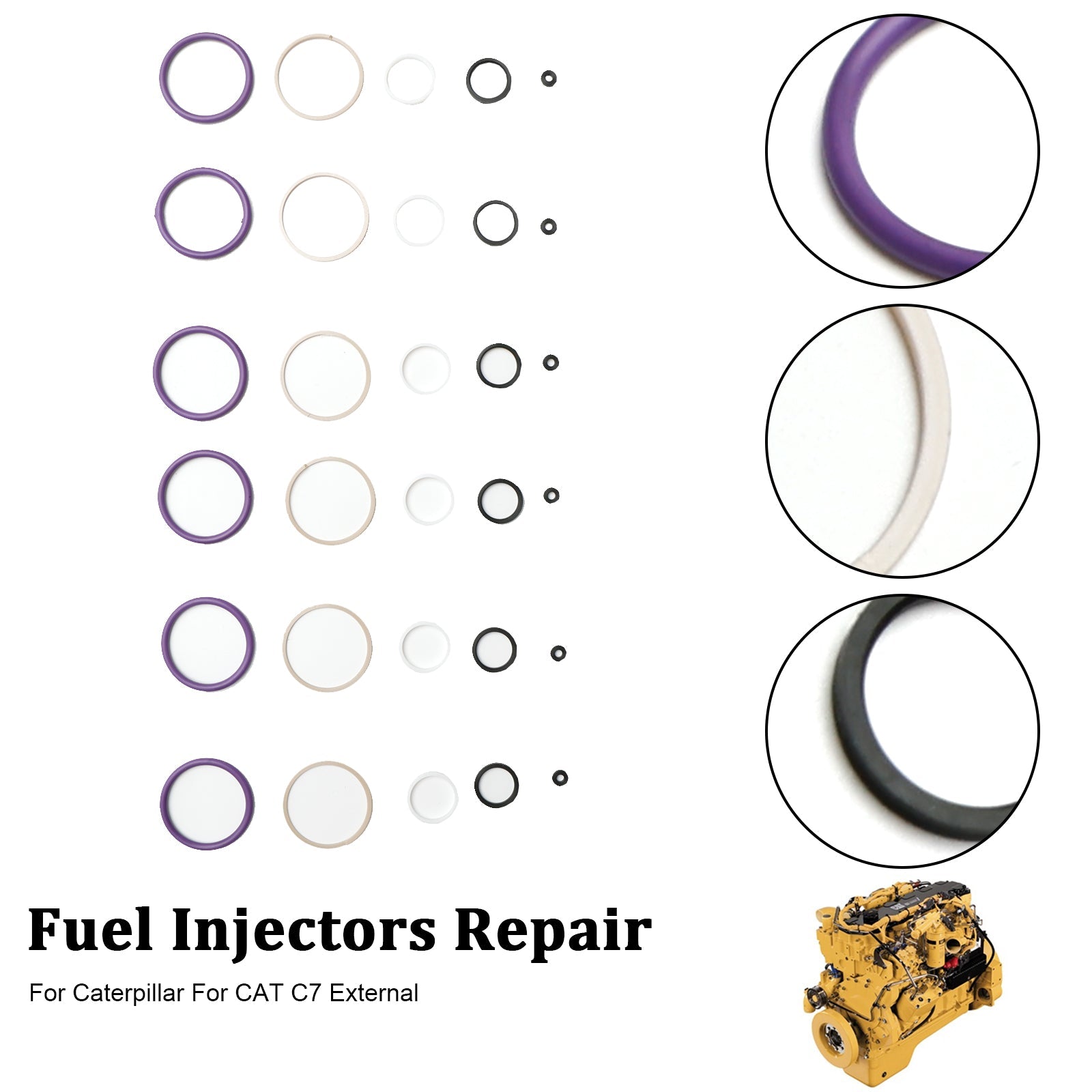 Kit de junta tórica de inyector de combustible de 6 uds para Caterpillar C7 Fit CAT C7 interno