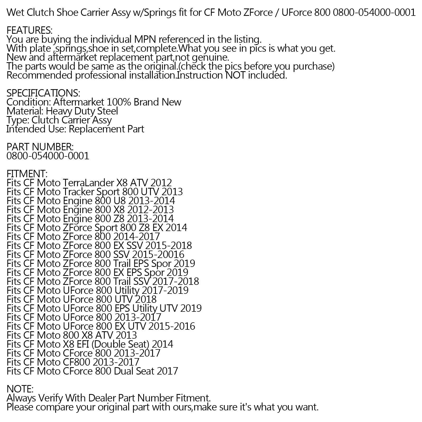 Ensemble complet de masselottes 'embrayage et ressort pour CFMoto CF800 UTV ATV 800cc Quad Generic