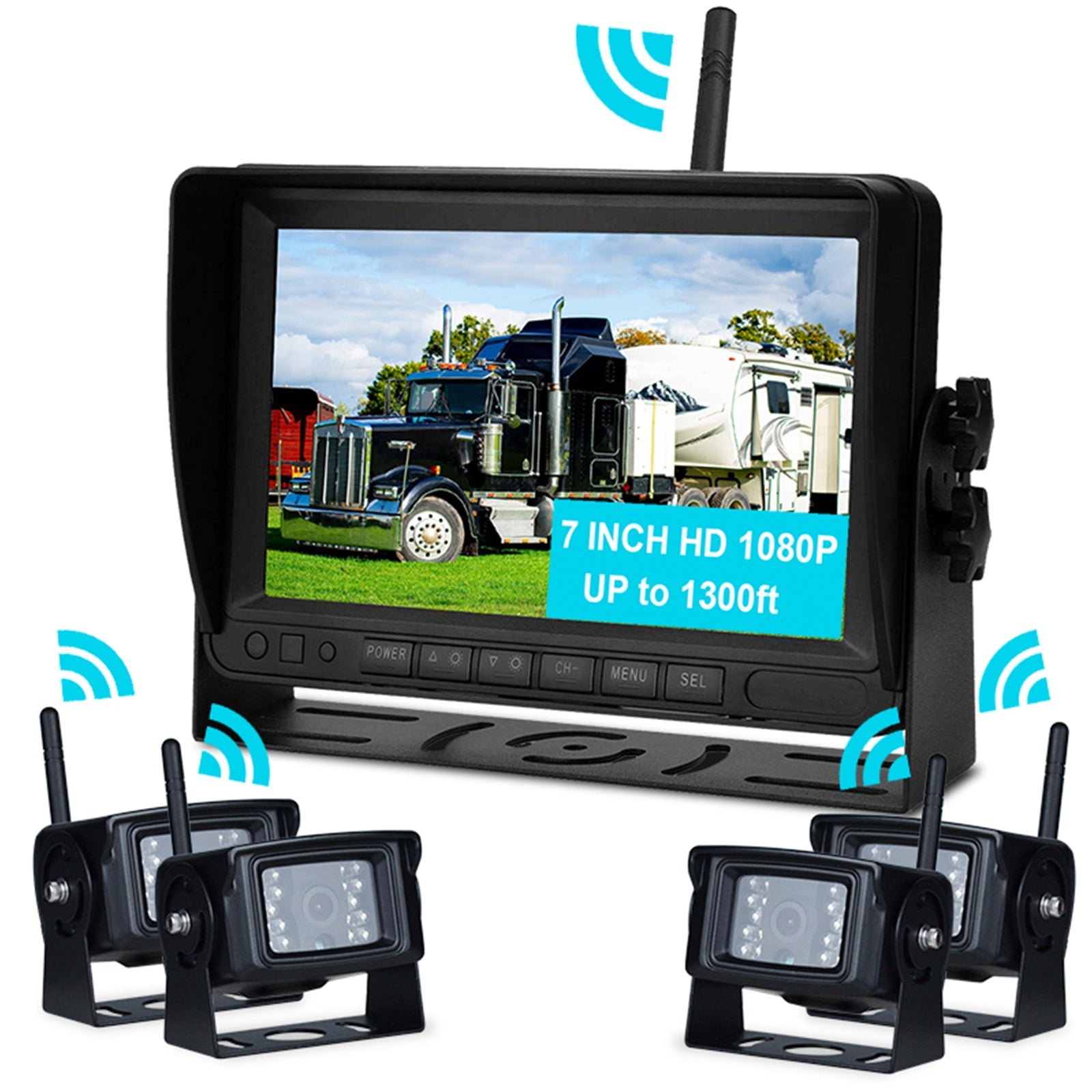 Kit telecamera di backup wireless AHD 1080P con display da 7 pollici per rimorchio per camion