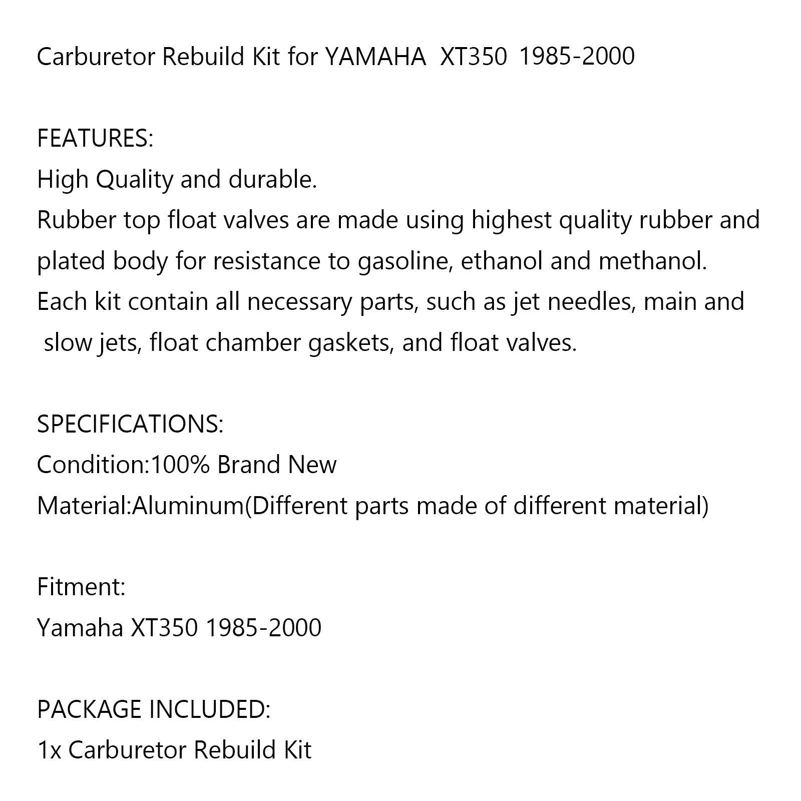 Kit de réparation de reconstruction de carburateur pour Yamaha XT350 1985-2000 générique