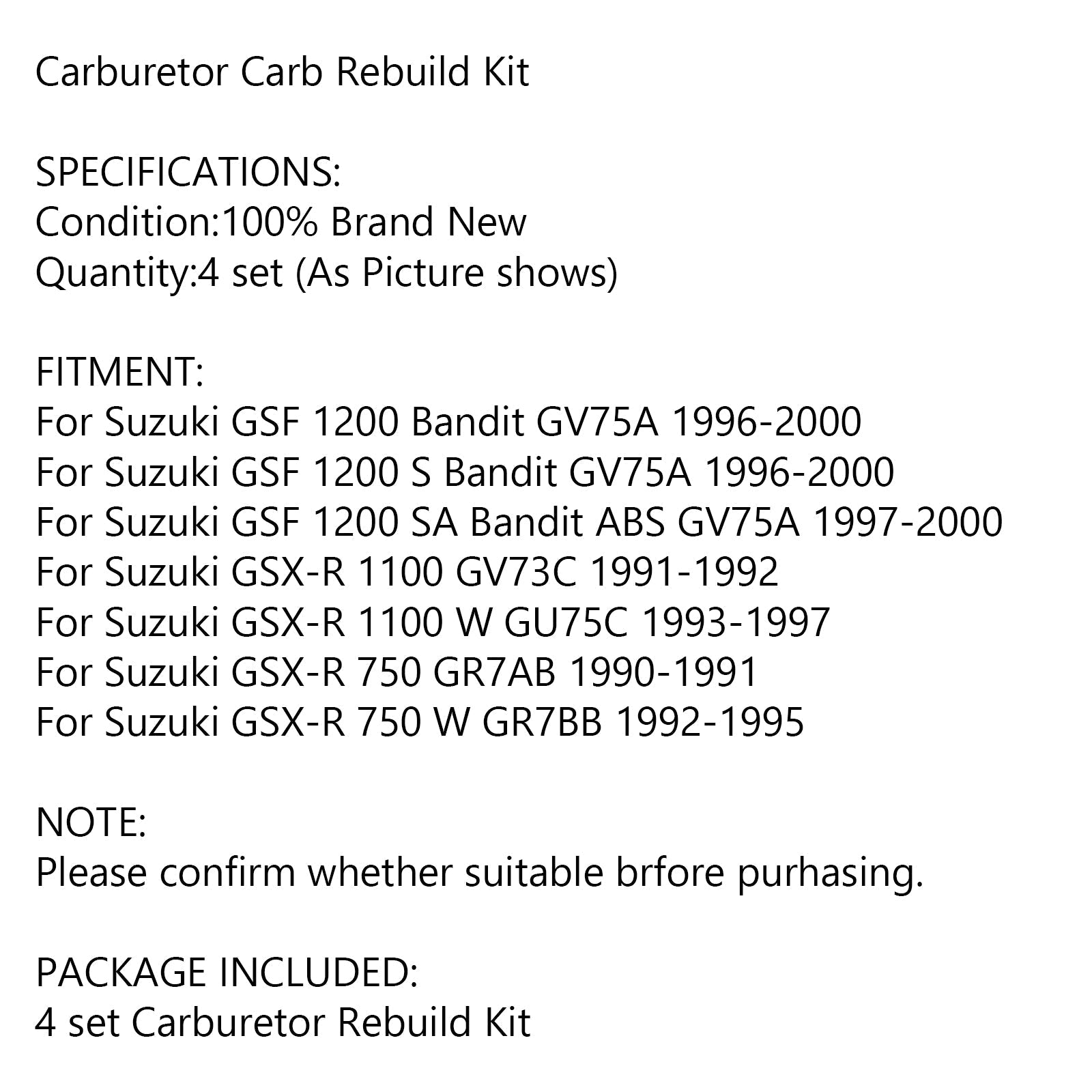 Kit de reparación de reconstrucción de carburador para Suzuki GSF 1200 Bandit GSXR 1100 750 Carb Generic