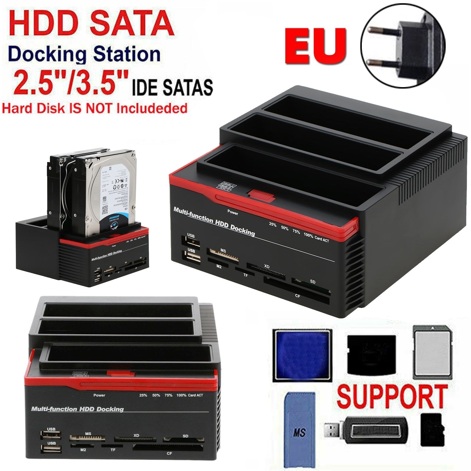 Station d'accueil multifonction 2.5 3.5" HDD UKB 3.0 Clone Hard Drive Card EU