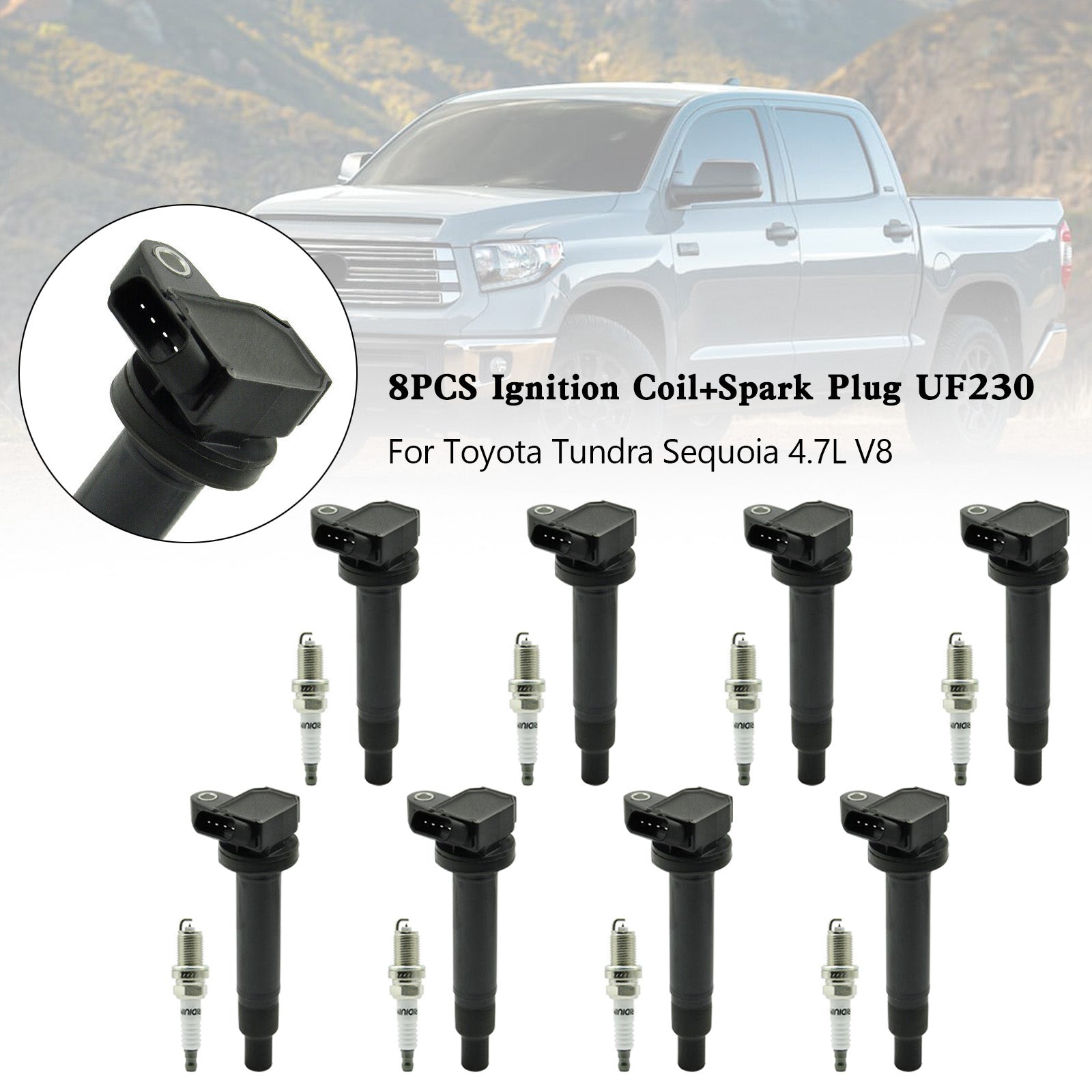 Lexus LX470 1998-2007 Toyota Land Cruiser 4.7L 8PCS Bobine D'allumage + Bougie UF230 90080-91180 90919-02249