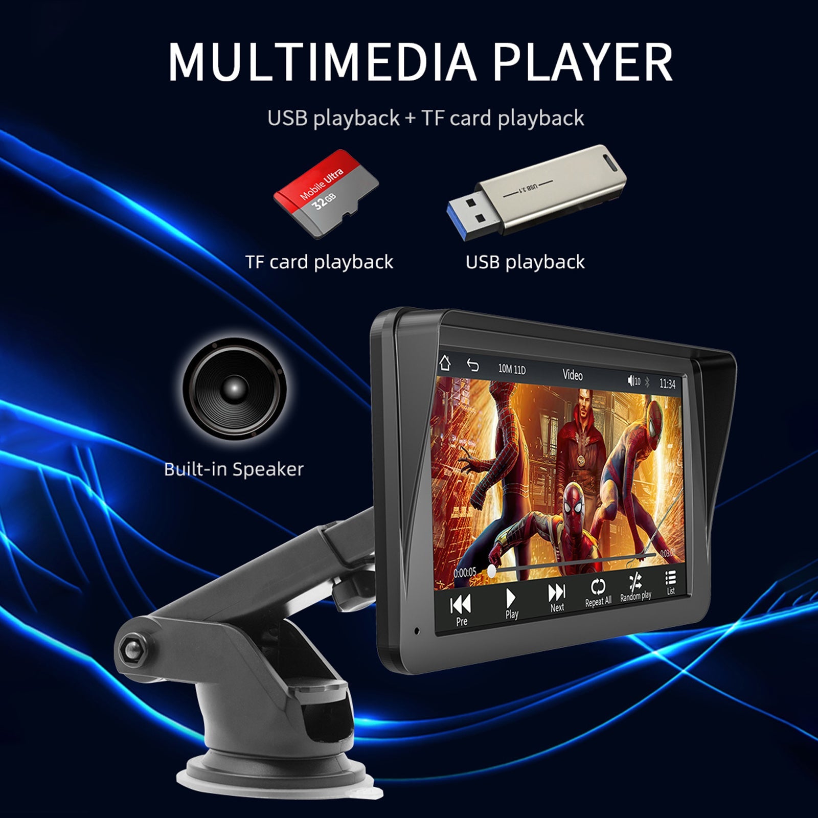 7 "Draadloze Carplay Auto MP5 Multimediaspeler Bluetooth Zonnescherm Afstandsbediening