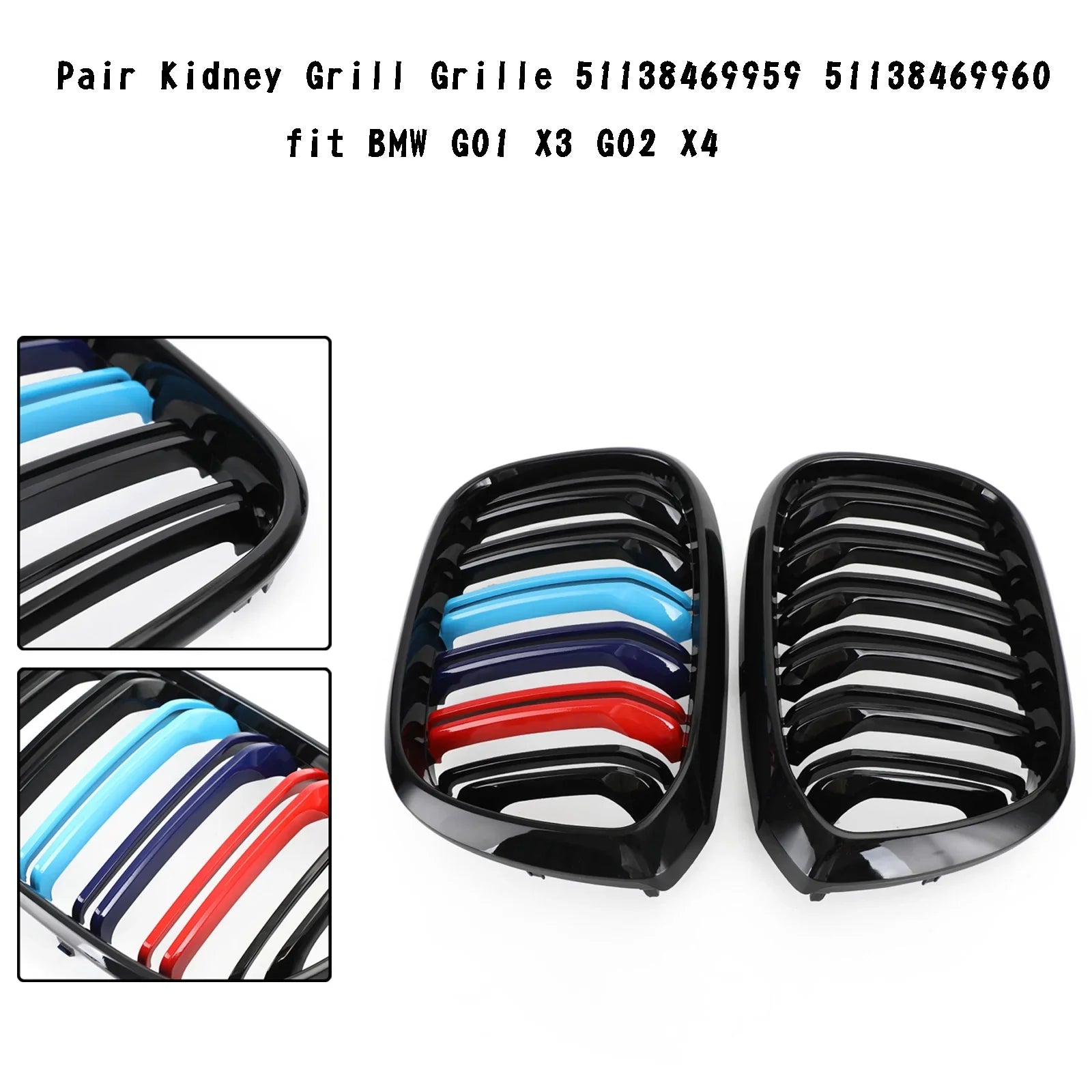 2PCS M-Color Kidney Grill Grille 51138469959 fit BMW G01 X3 G02 X4 Gloss Black Generic