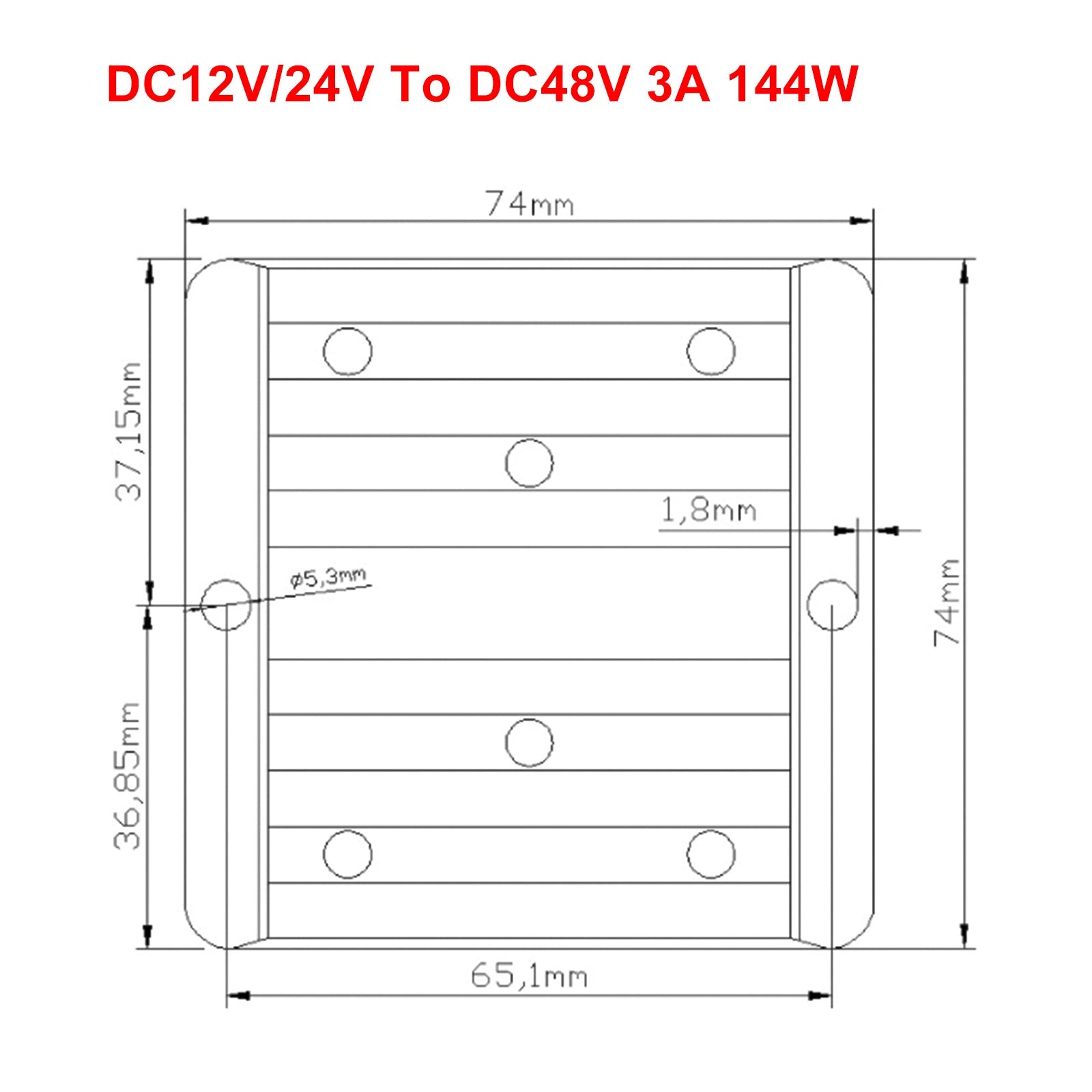 Regulador convertidor de fuente de alimentación para coche, resistente al agua, DC-DC 12V/24V-48V 3A 144W