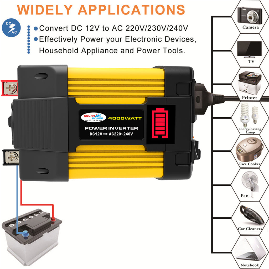 4000 W autotehon puhdas siniaaltoinvertteri LED-näytöllä DC 12V AC 220V invertteri