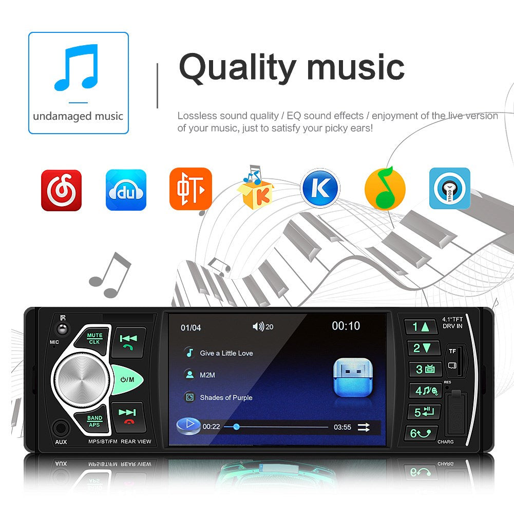 1DIN 4.1 pollici Autoradio Stereo Bluetooth FM USB AUX Audio Lettore MP5 + Fotocamera