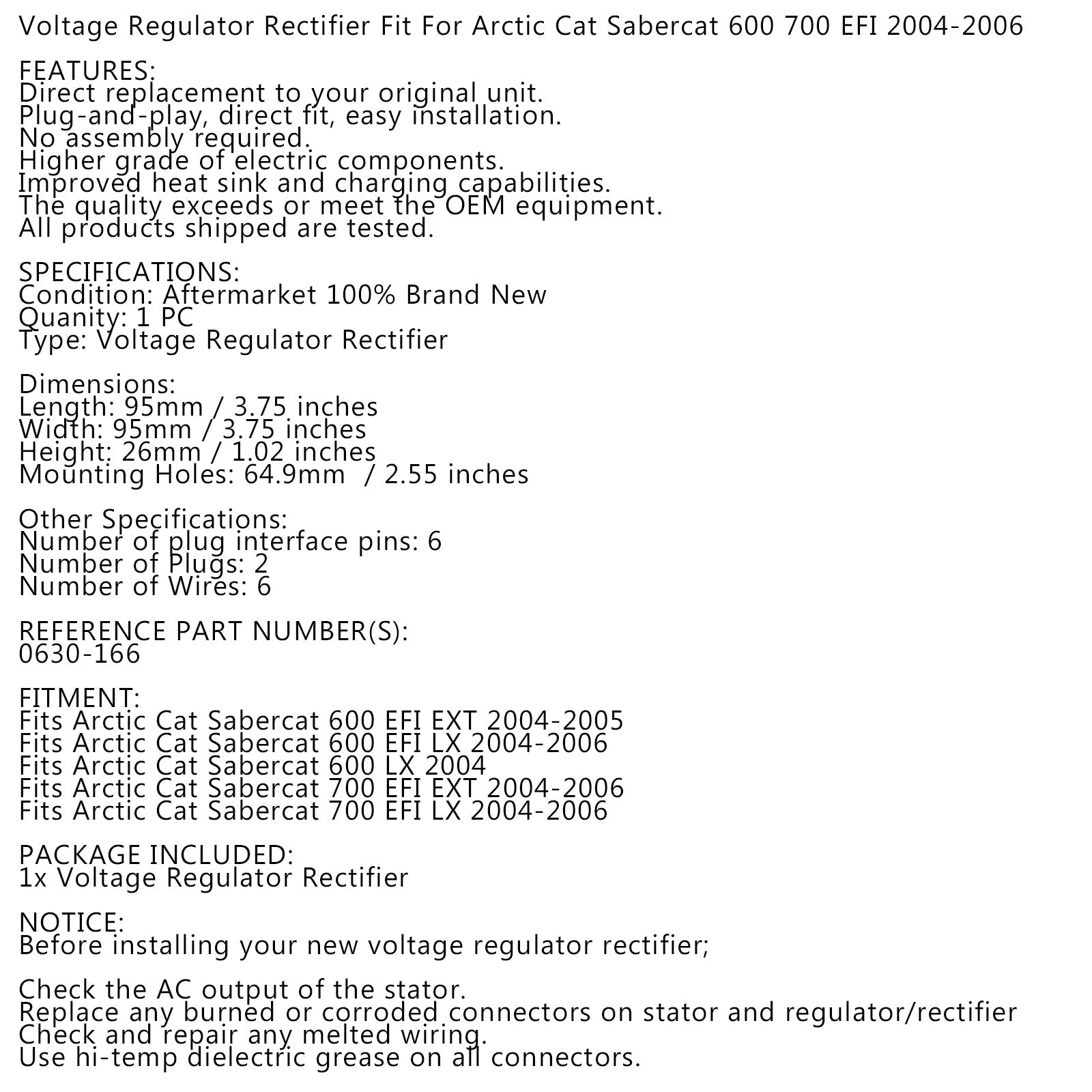 Regolatore di tensione per motoslitta Arctic Cat Sabercat 600 700 EFI 0630-166