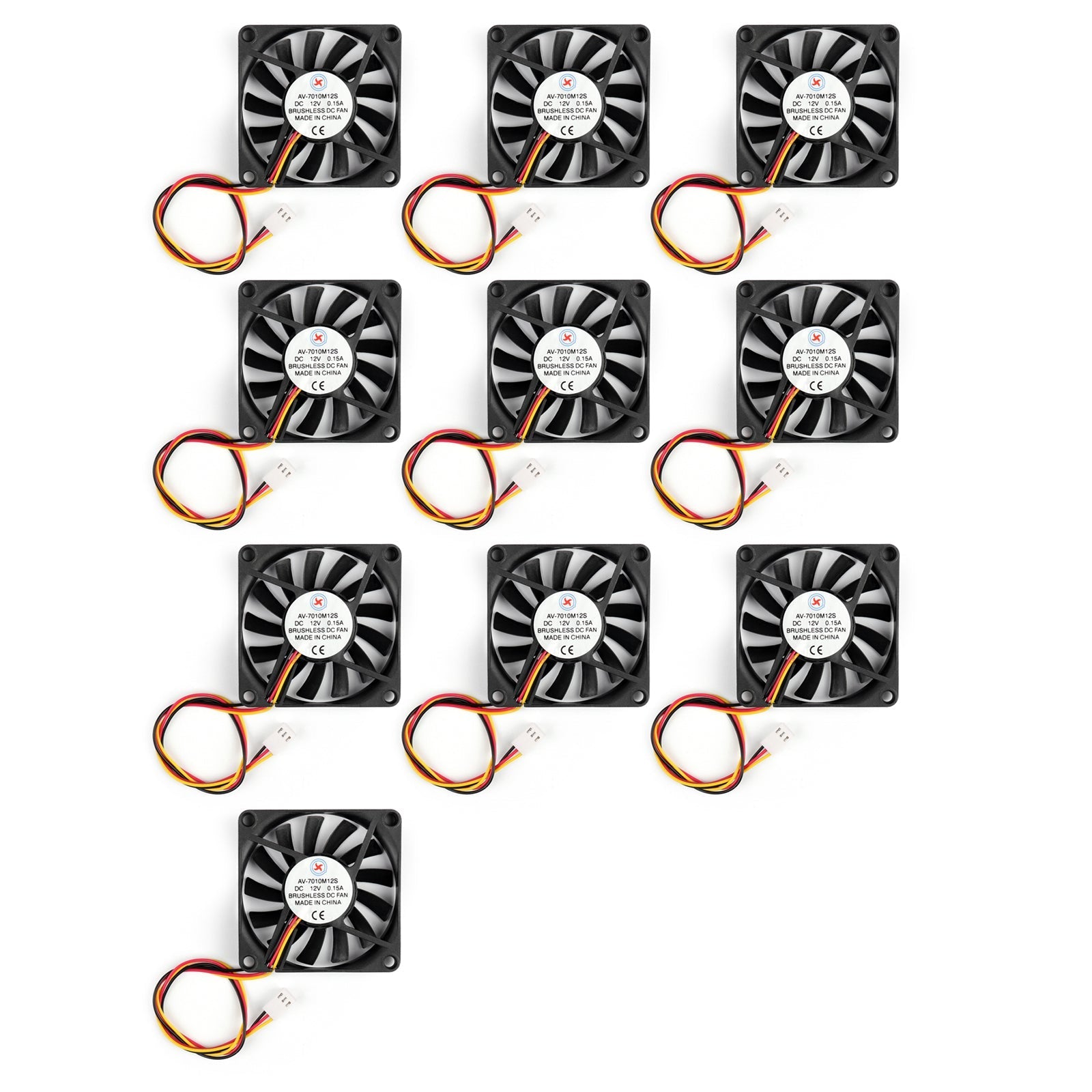 10PCS DC Brushless Refroidissement PC Ordinateur Ventilateur 12V 7010s 70x70x10mm 0.15A 3 Broches Fil