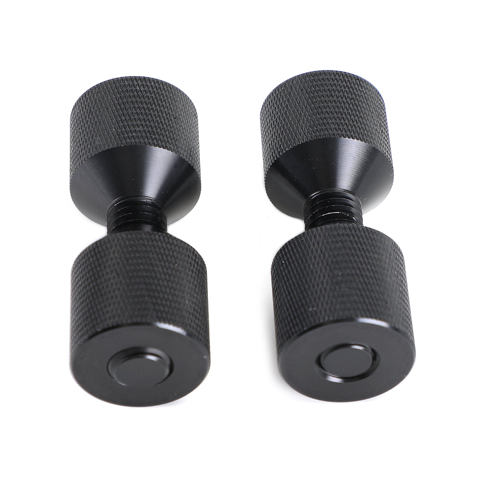 Pasadores pequeños de dos orificios de aluminio moleteado de 1-1/8" con roscas removibles, negro